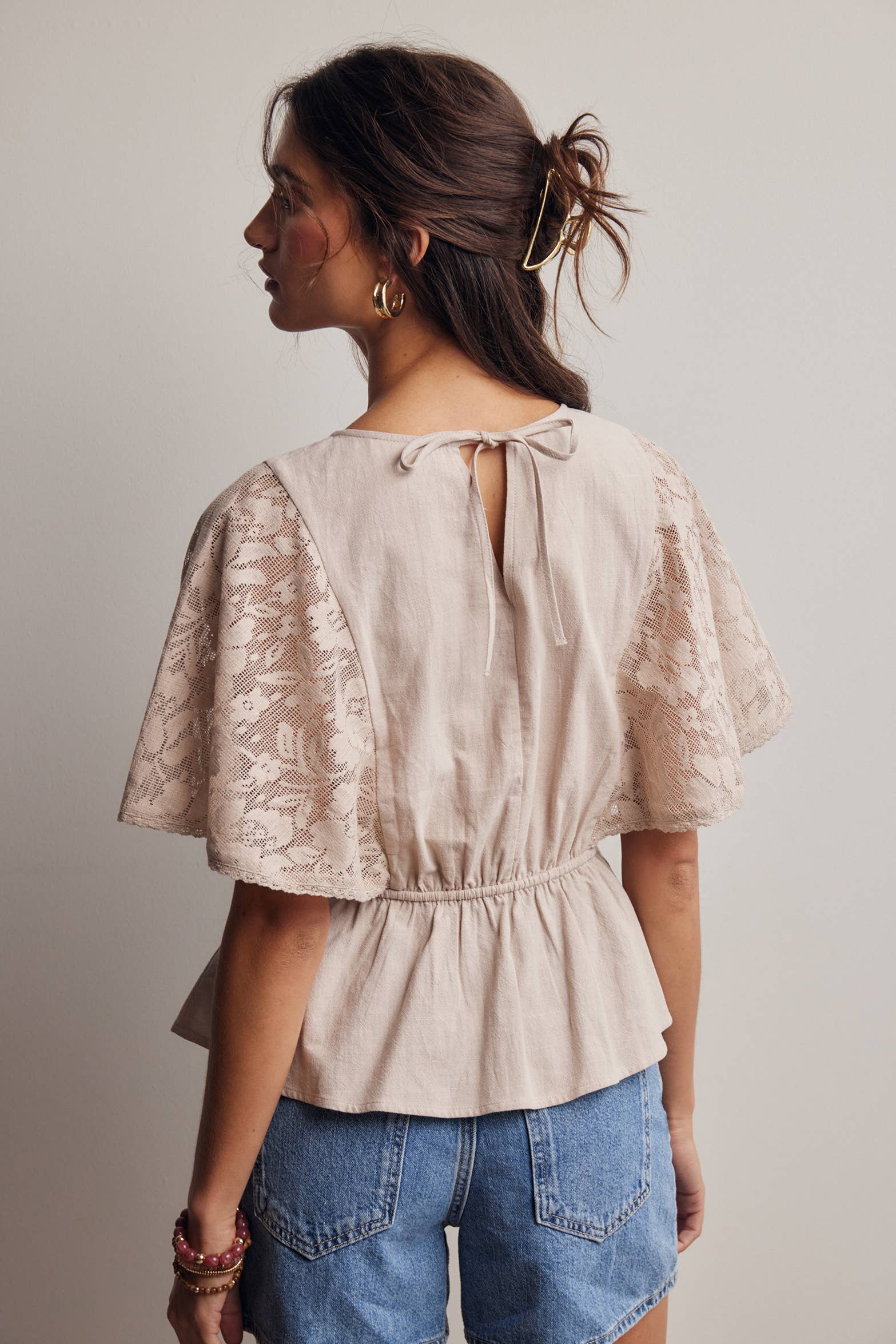 Jimmie Lace Cape Sleeve Peplum Top