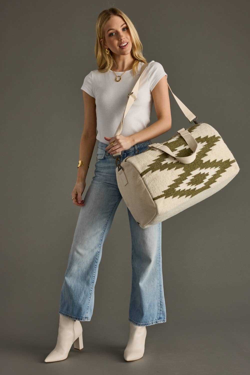 Cream & Olive Western Duffel