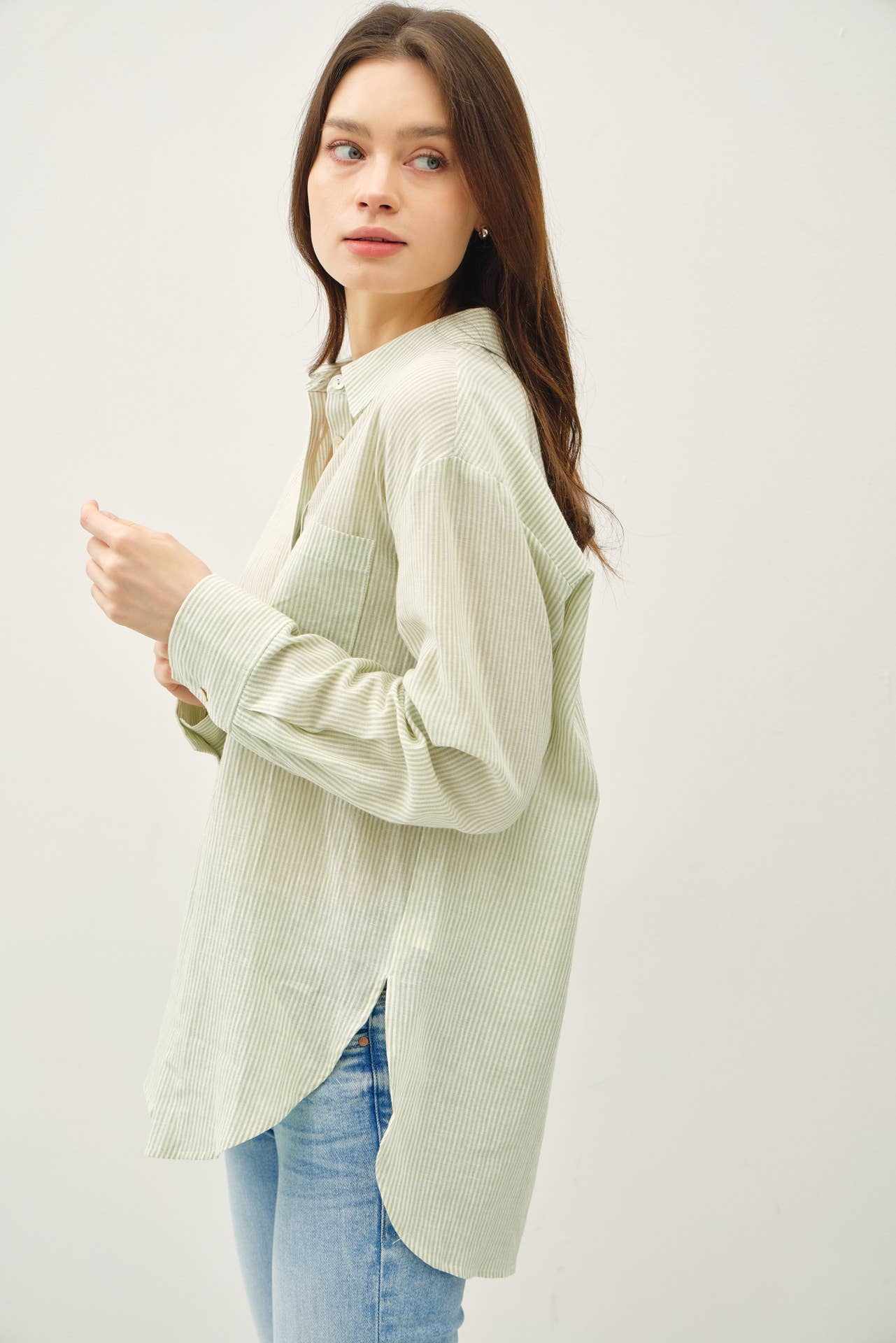 Portia Pinstripe Linen Button Down