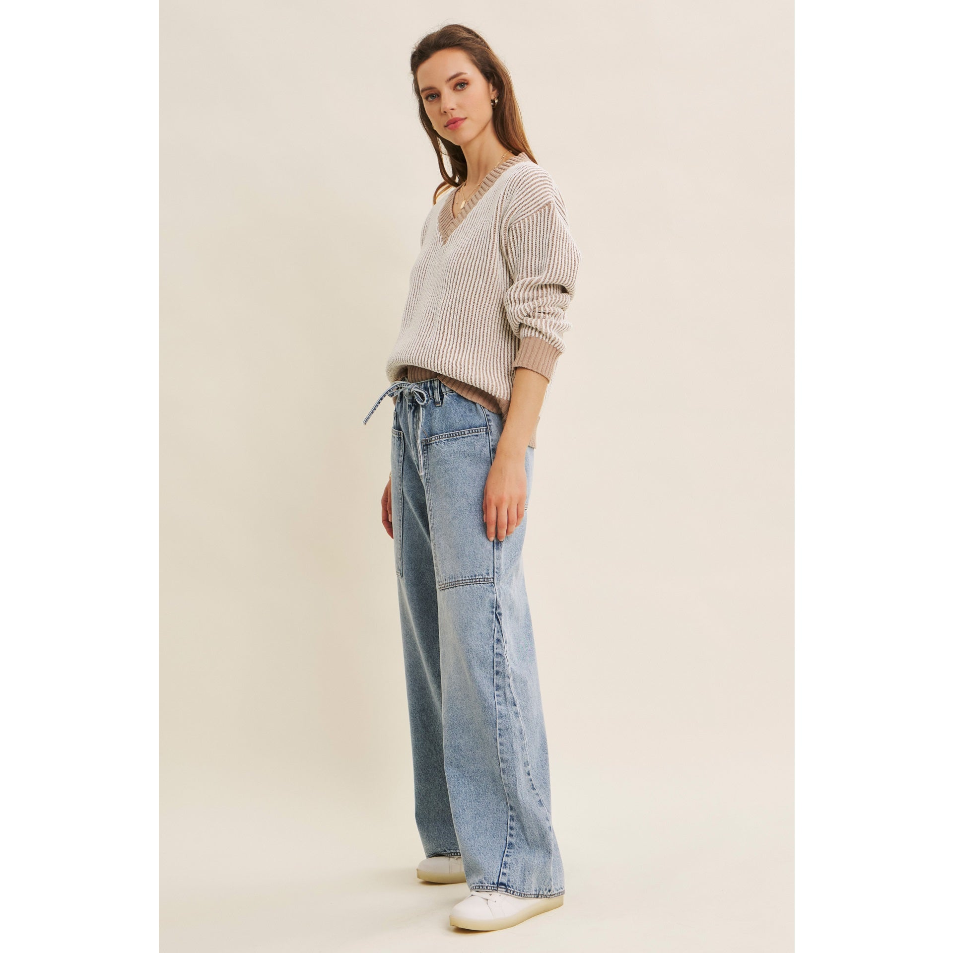 Kara Ribbed V Neck Chenille Sweater