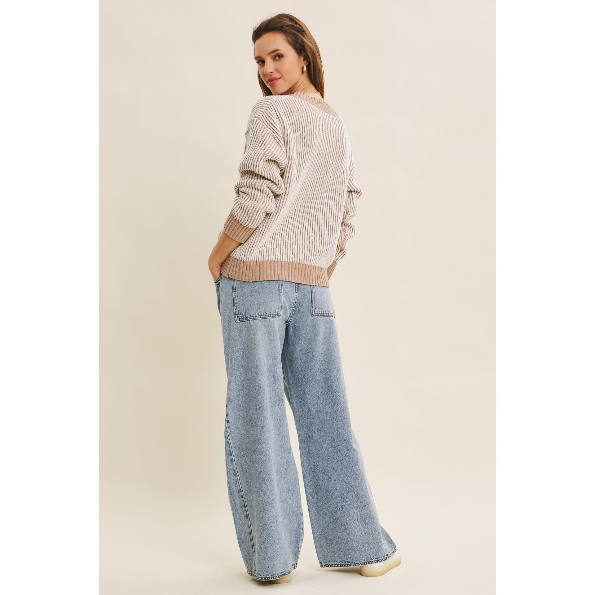 Kara Ribbed V Neck Chenille Sweater