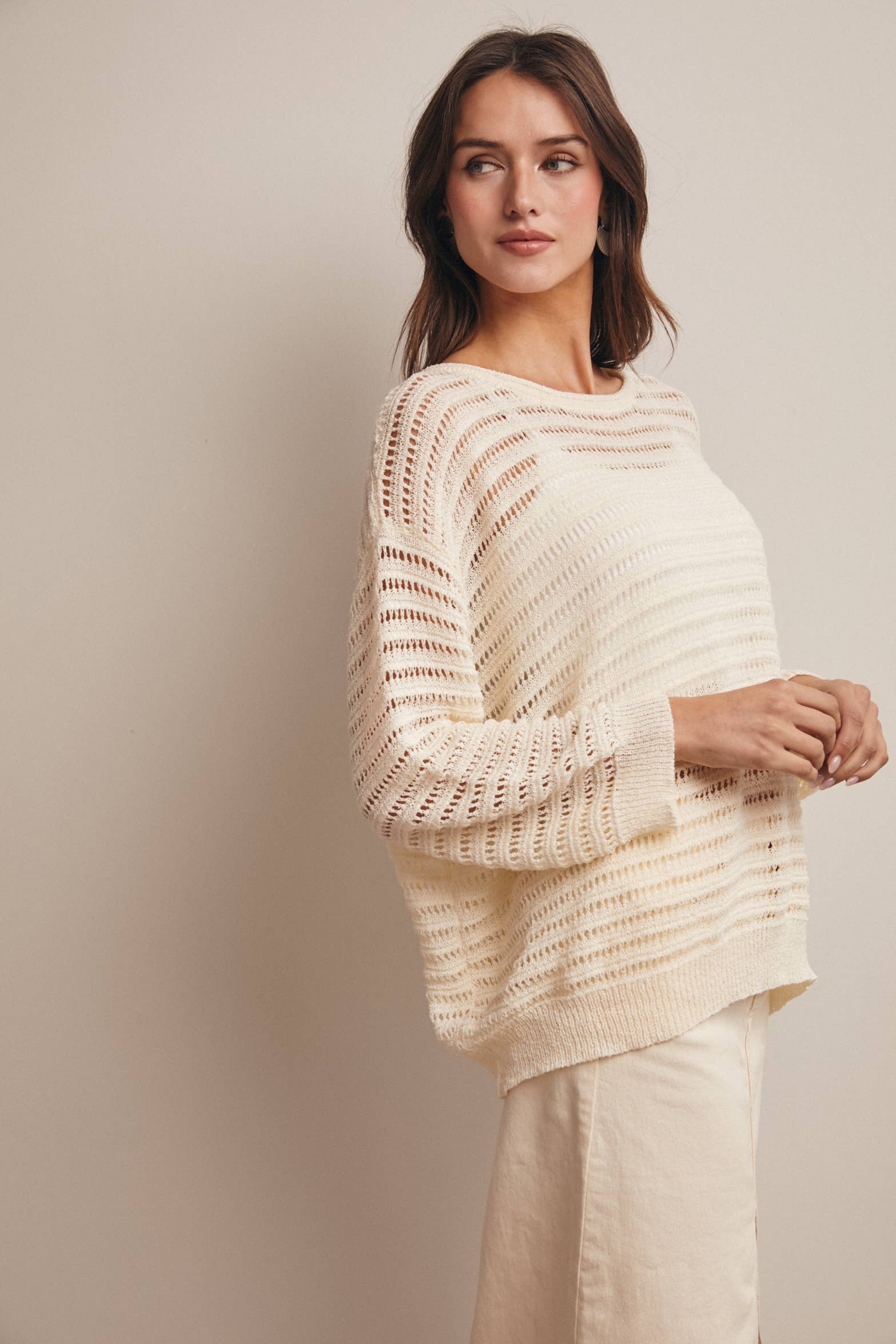 Carrie Open-Knit Striped Sweater