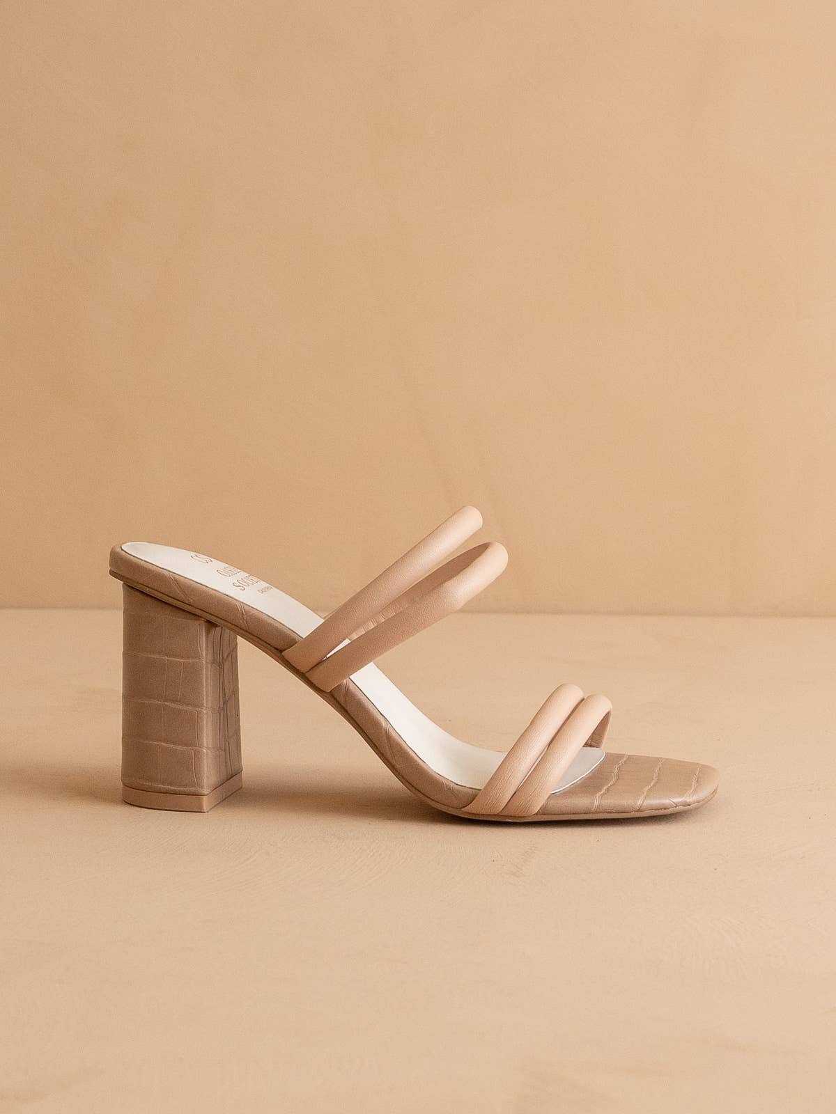 The Angela Nude | Strappy Alligator Block Heel