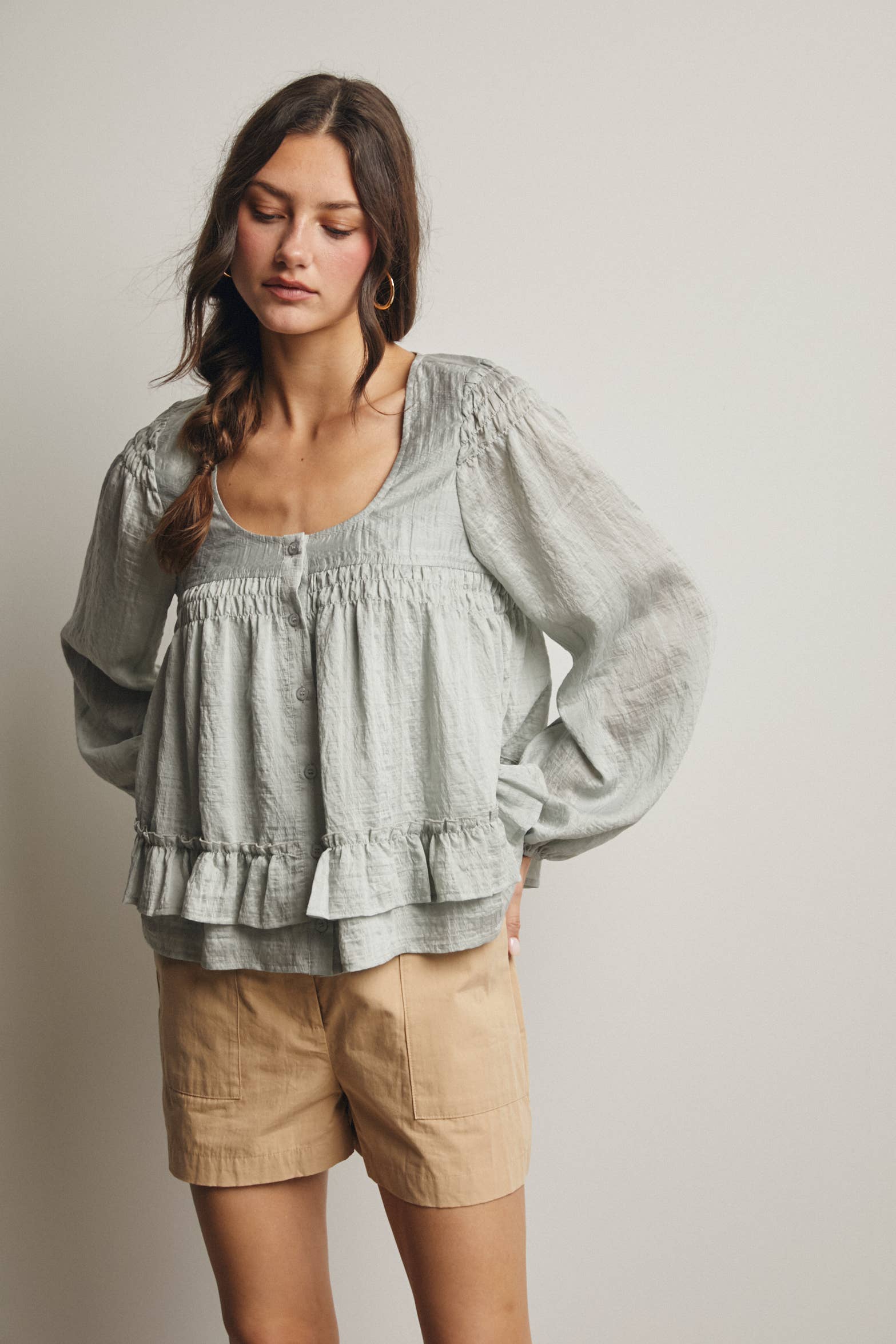 Rosalie Ruffle Hem Peasant Blouse