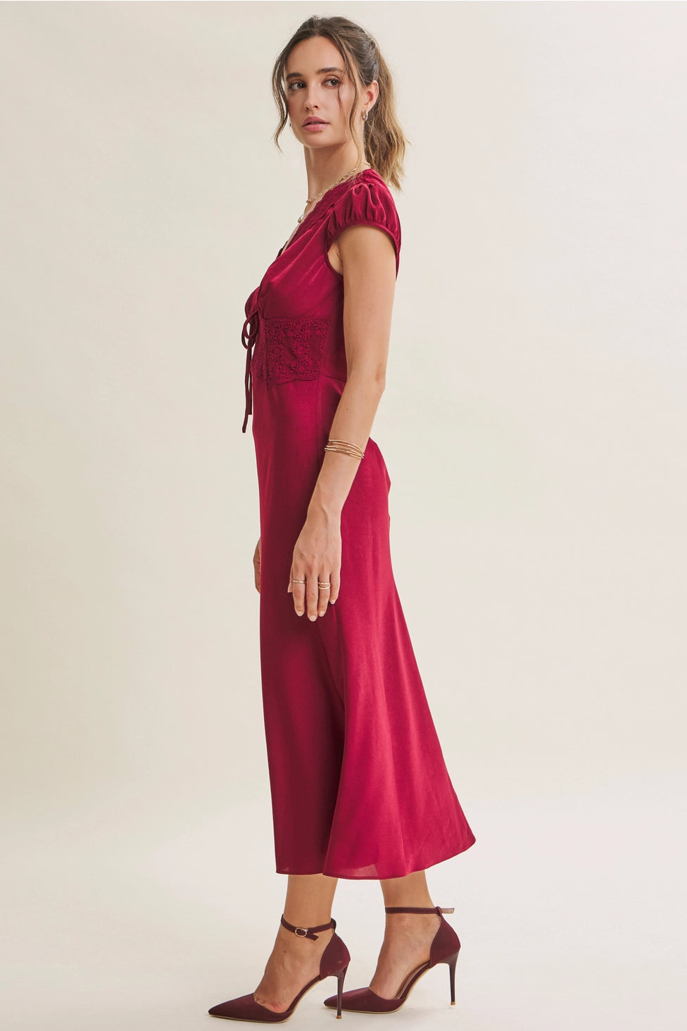Ruby Satin Lace Midi Dress