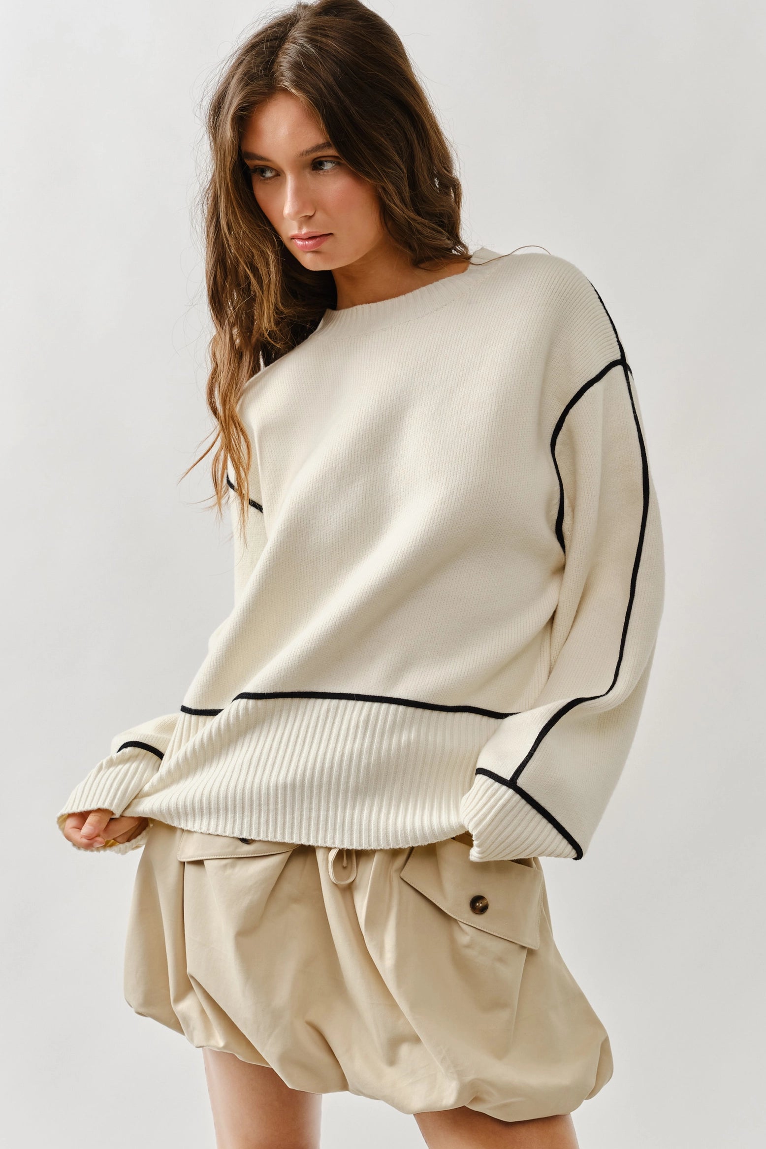 Abby Oversized Contrast Stitched Sweater