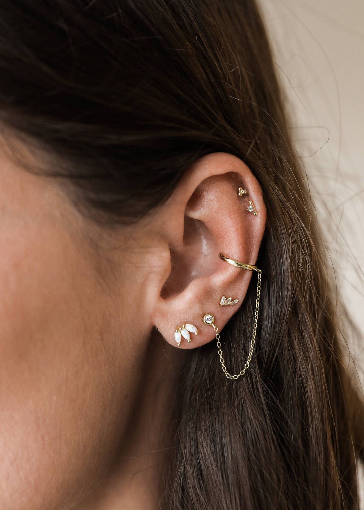 Gold White Opal Crown Stud Earrings
