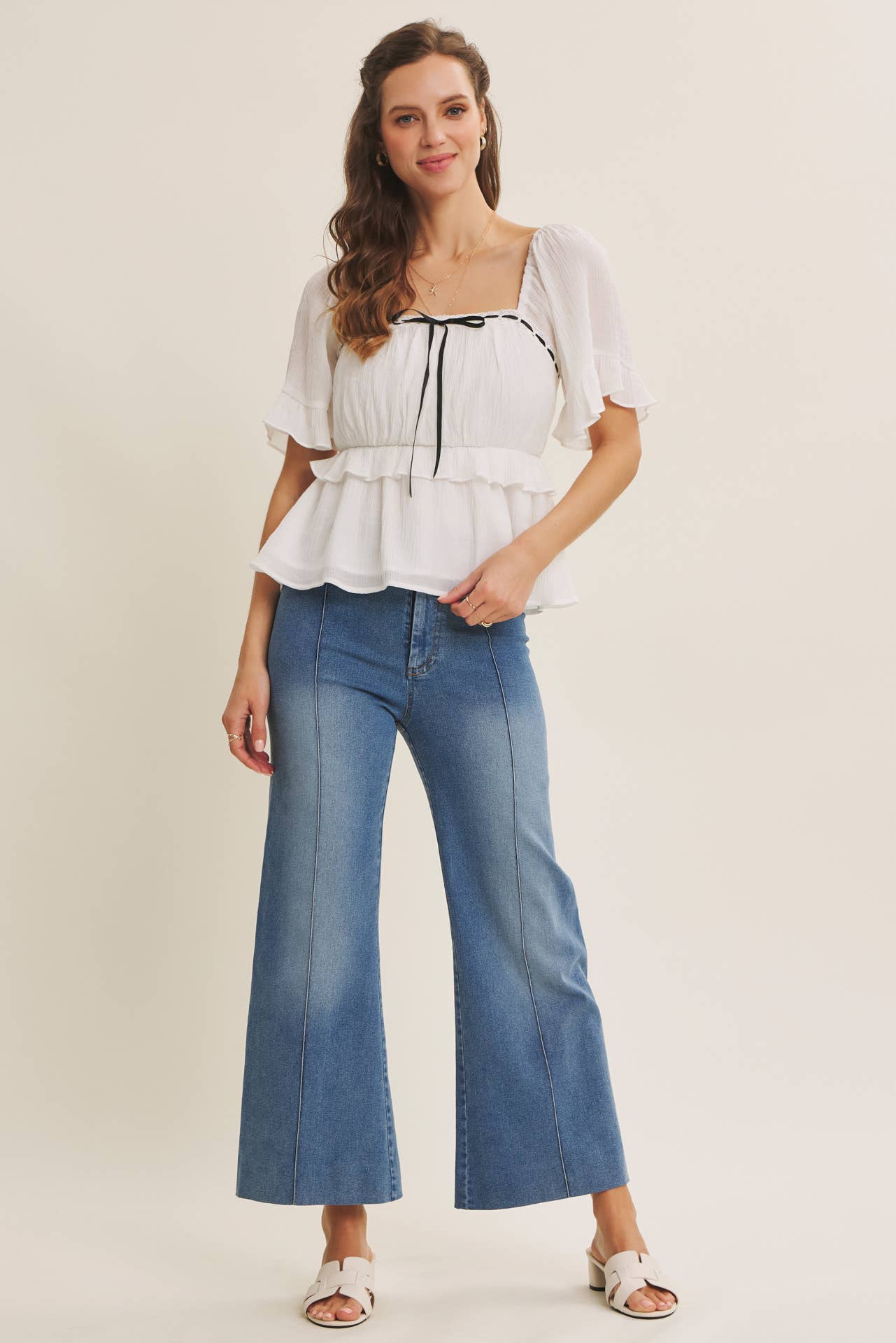 Monroe Pintuck Ankle Length Wide Leg Jean