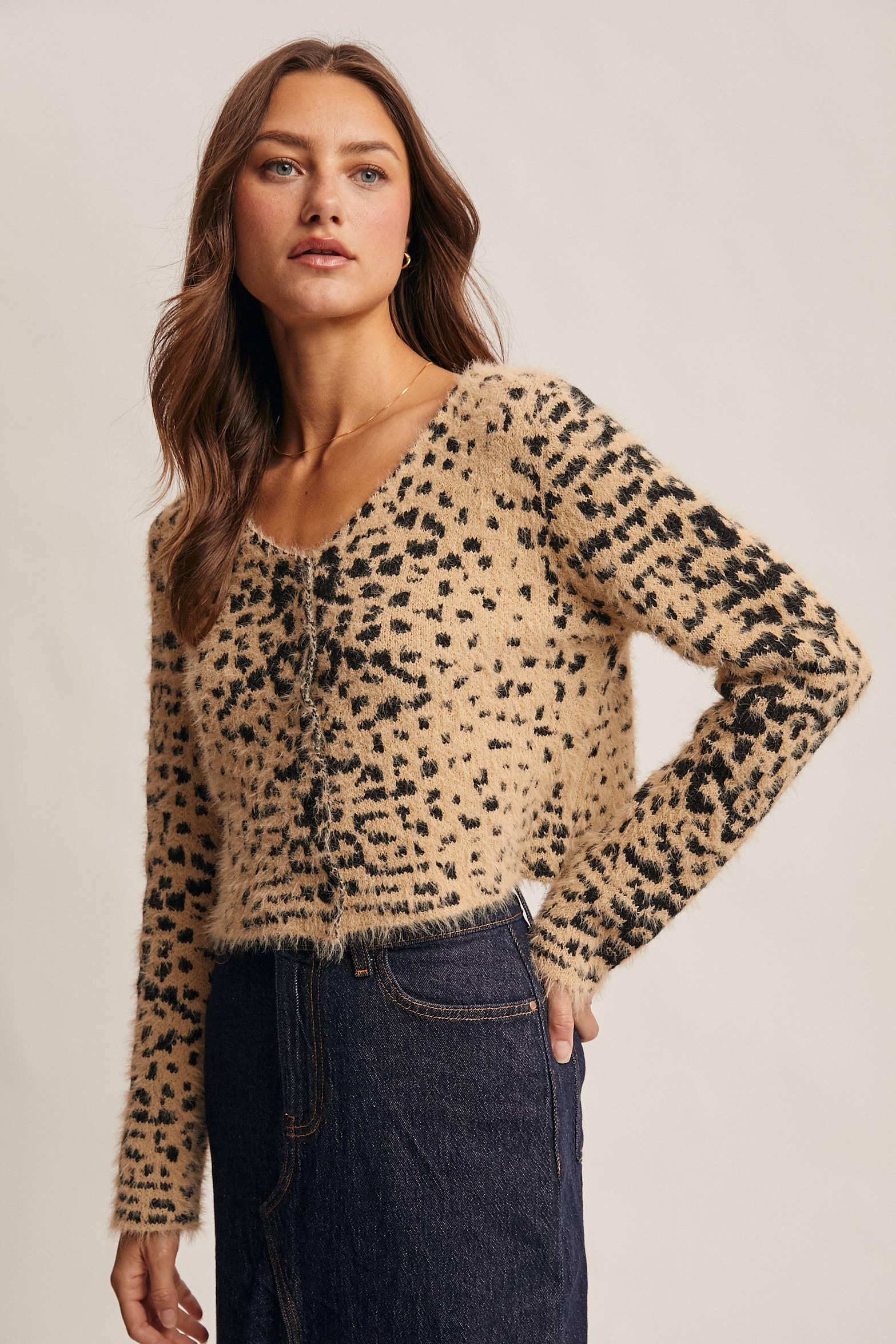 Hanna Fuzzy Leopard Cardigan