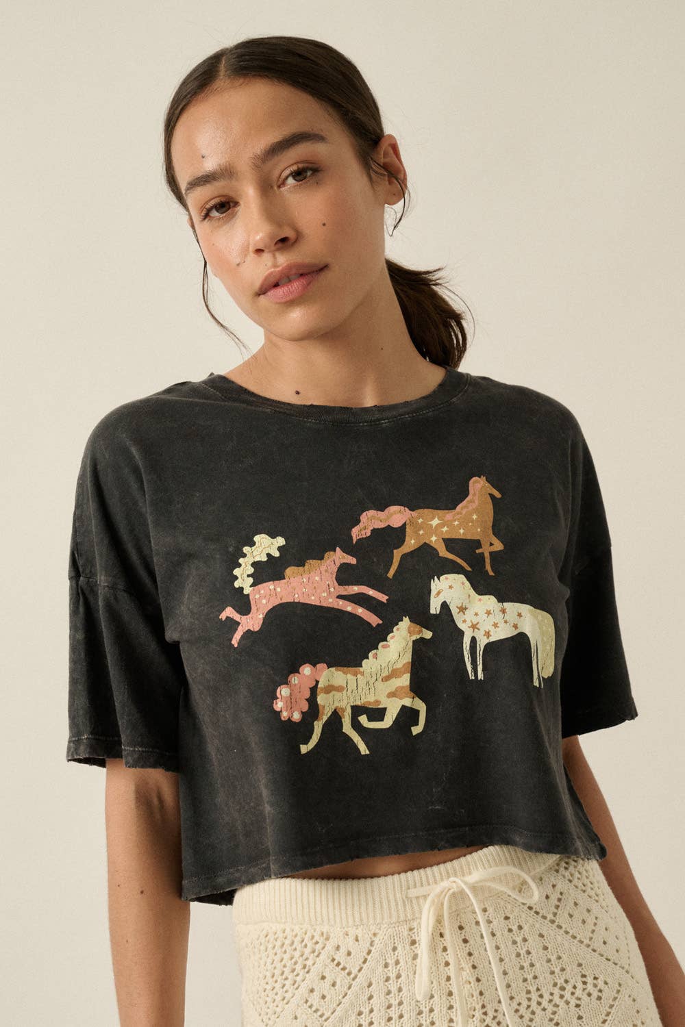Madalyn Painted Horses Graphic Crop Tee