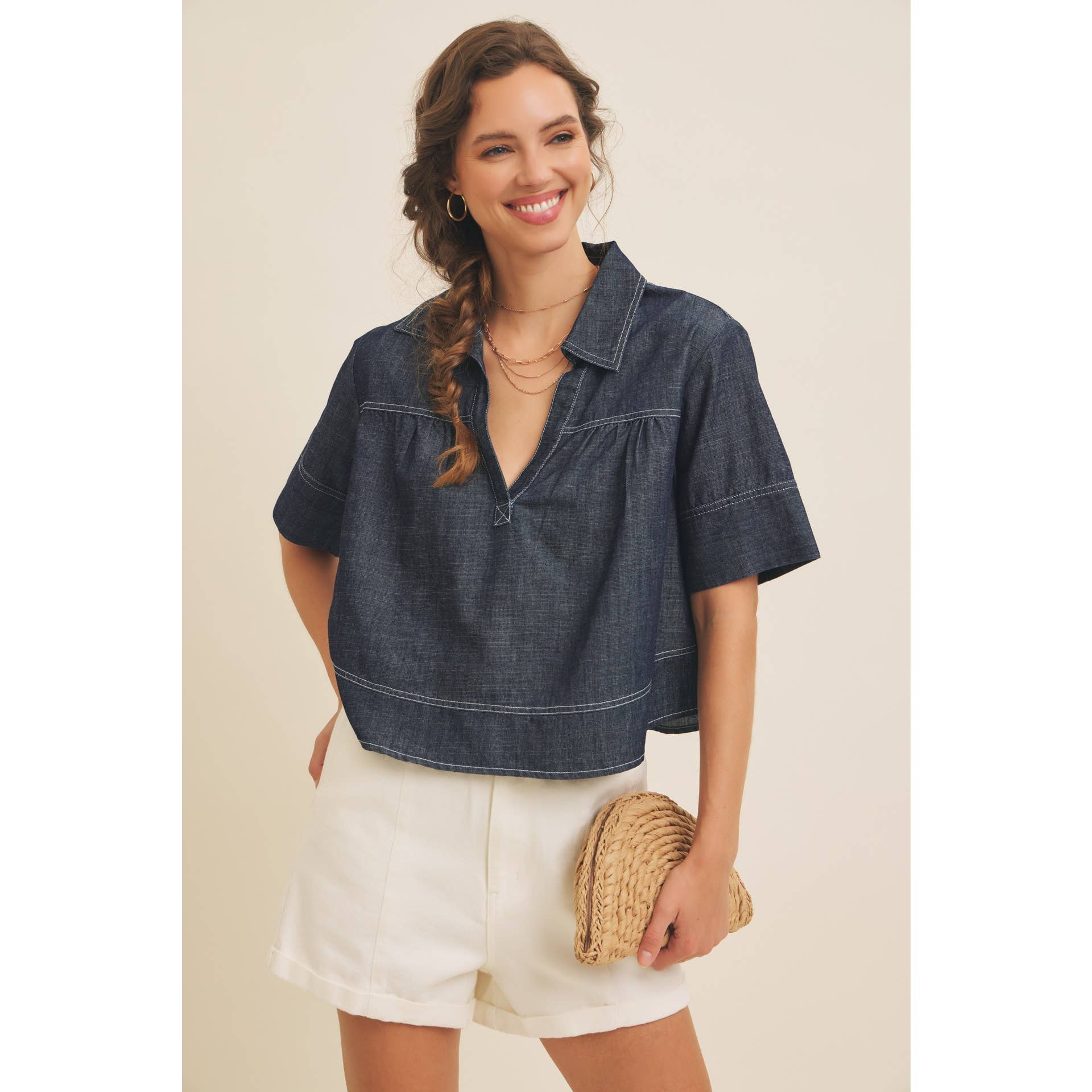 Maeve Washed Denim Top