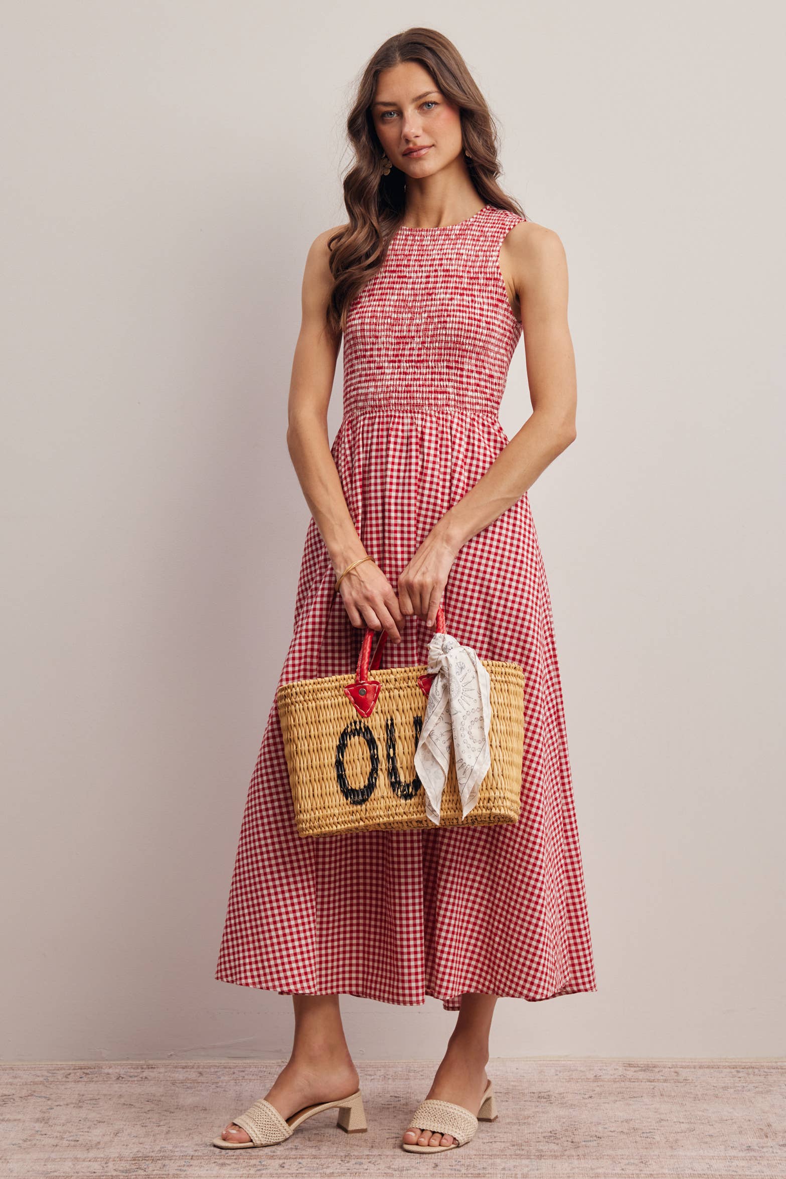 Sienna Open-Back Gingham Maxi Dress
