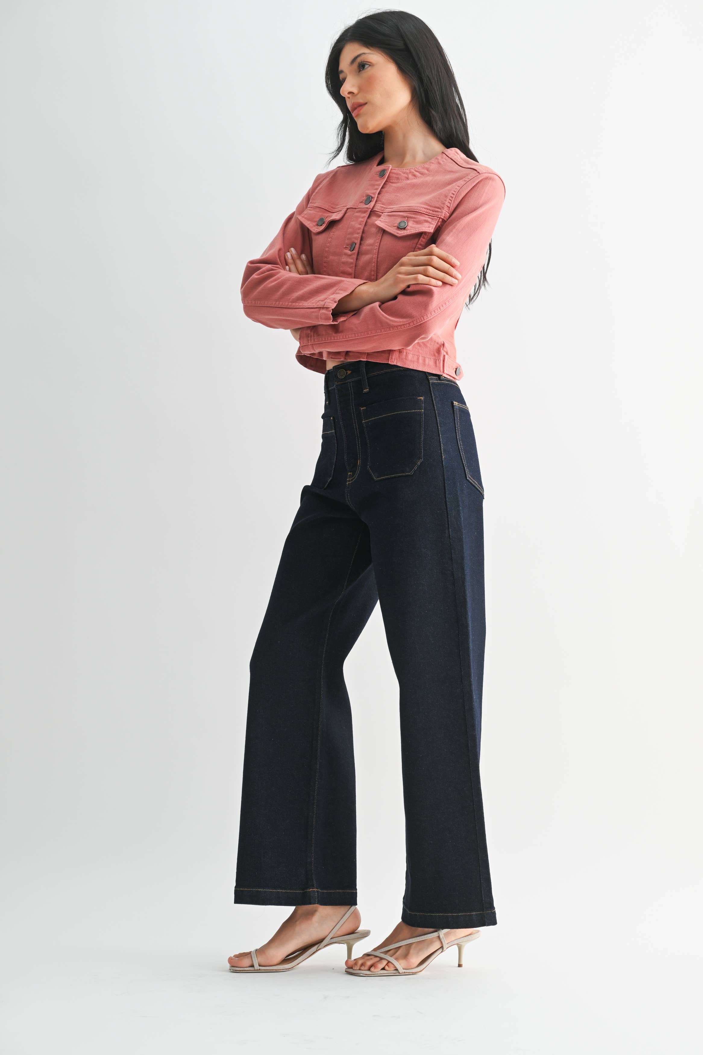June Patch Pocket Wide Leg Jean in Super Dark Denim
