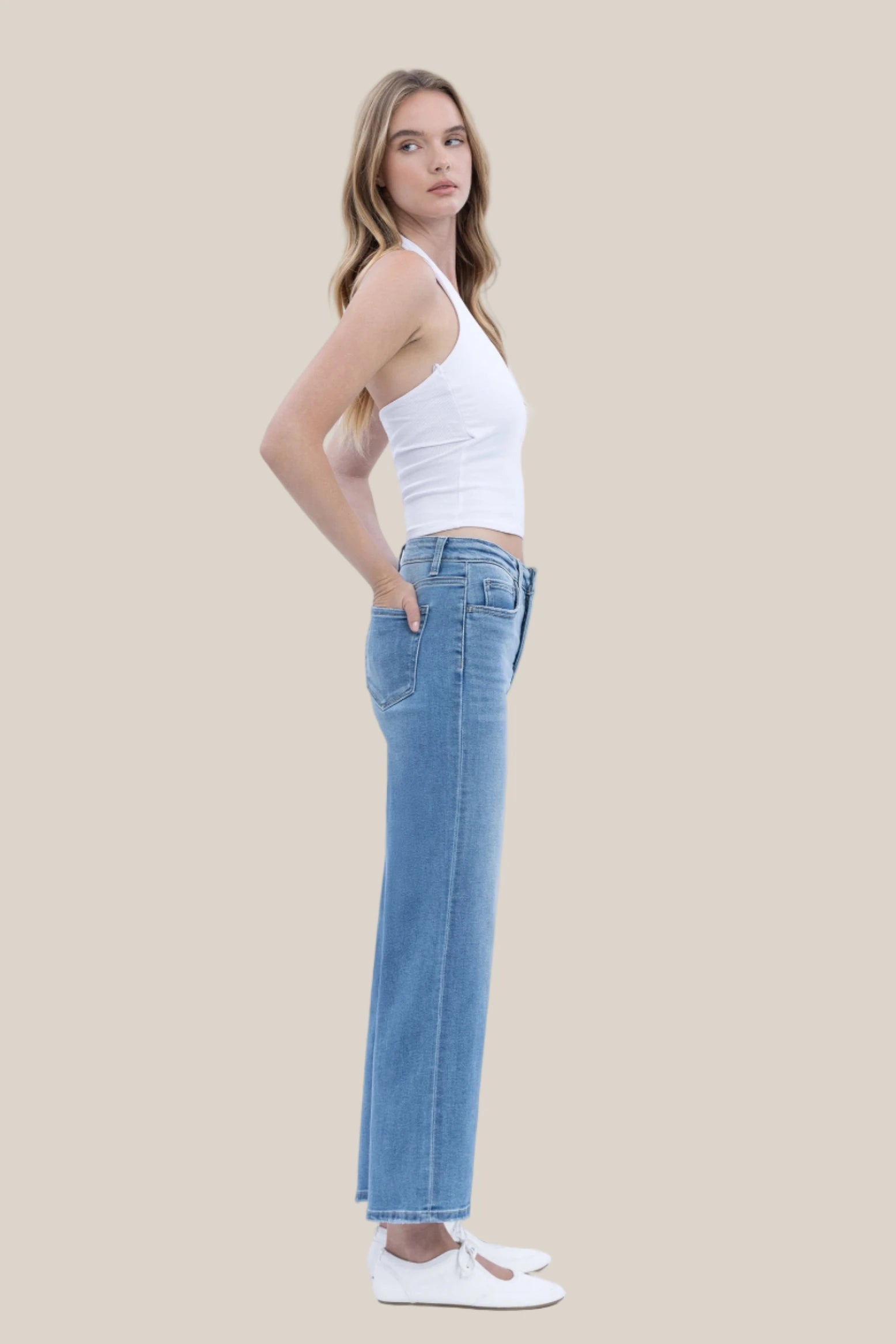 Anna High Rise Cropped Wide Leg Jeans