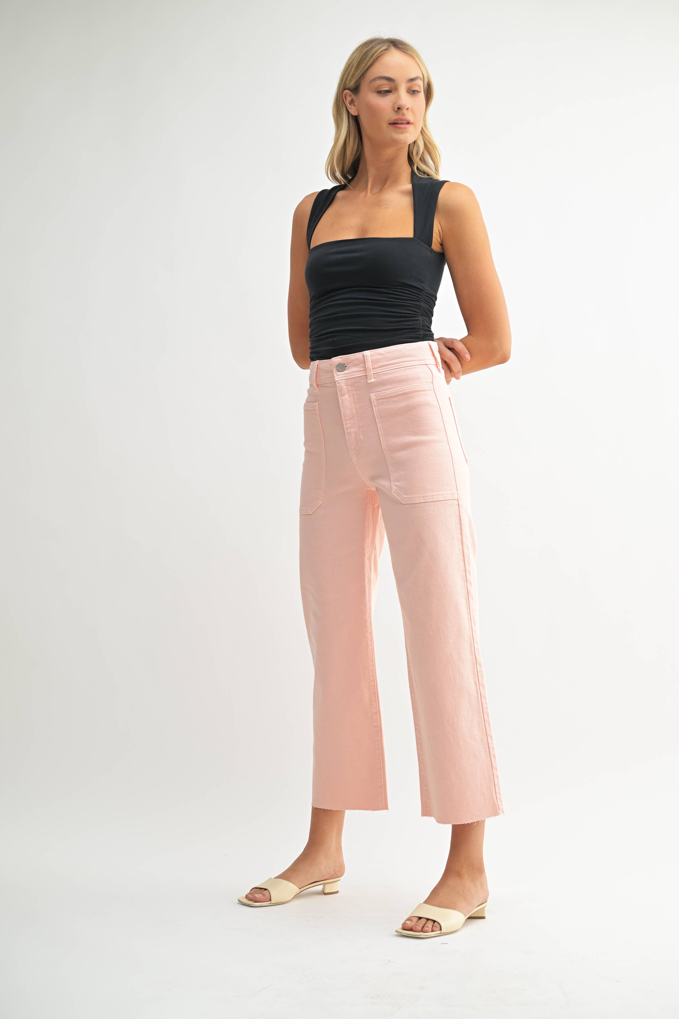 Layla High Rise Utility Wide Leg in Peach