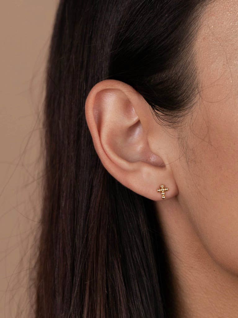 Gold Cross Stud Earrings