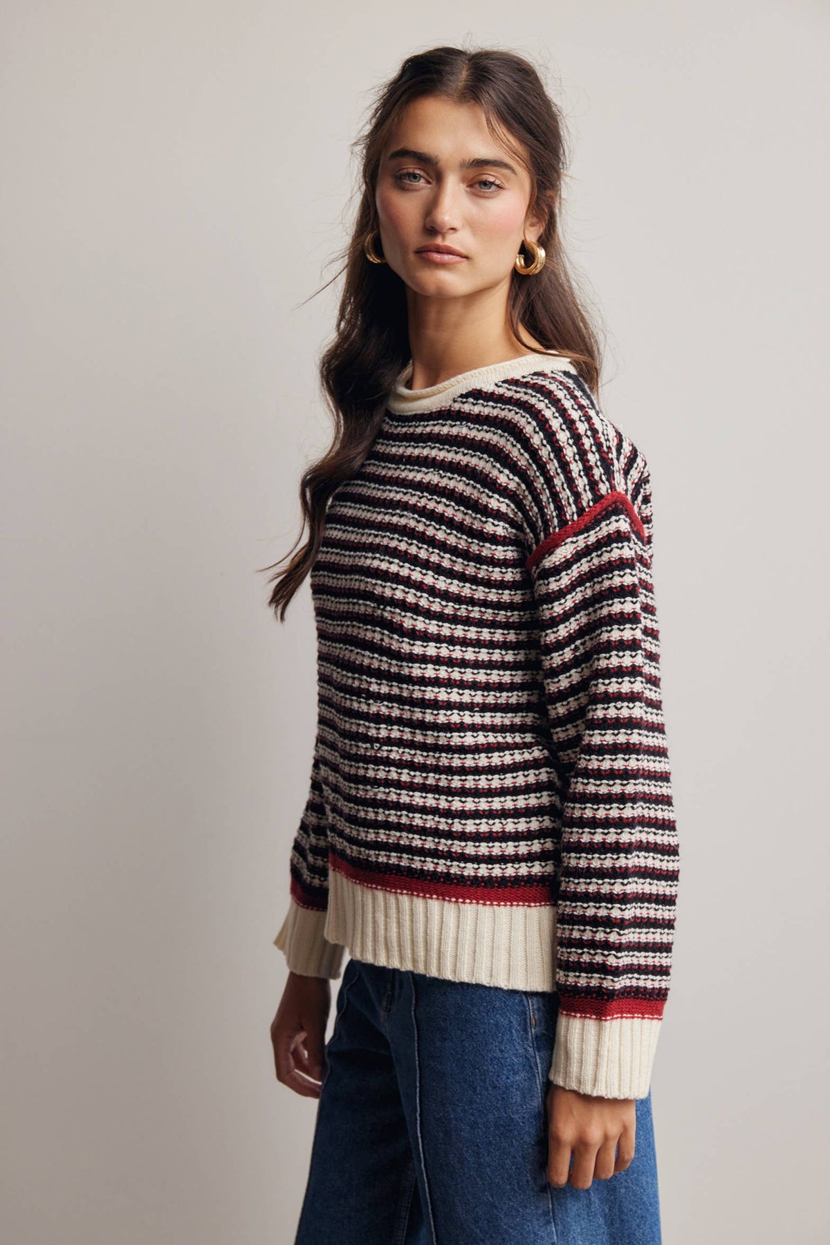 Amelia Striped Textured Sweater