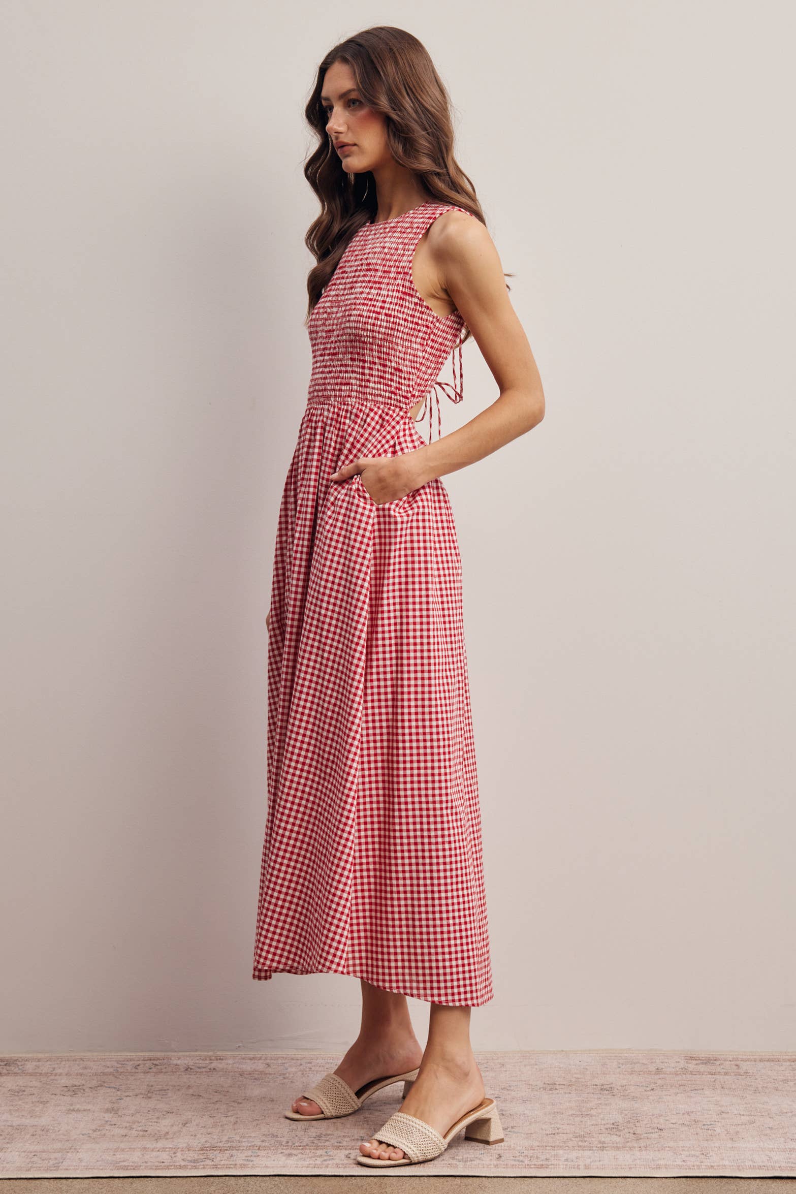 Sienna Open-Back Gingham Maxi Dress