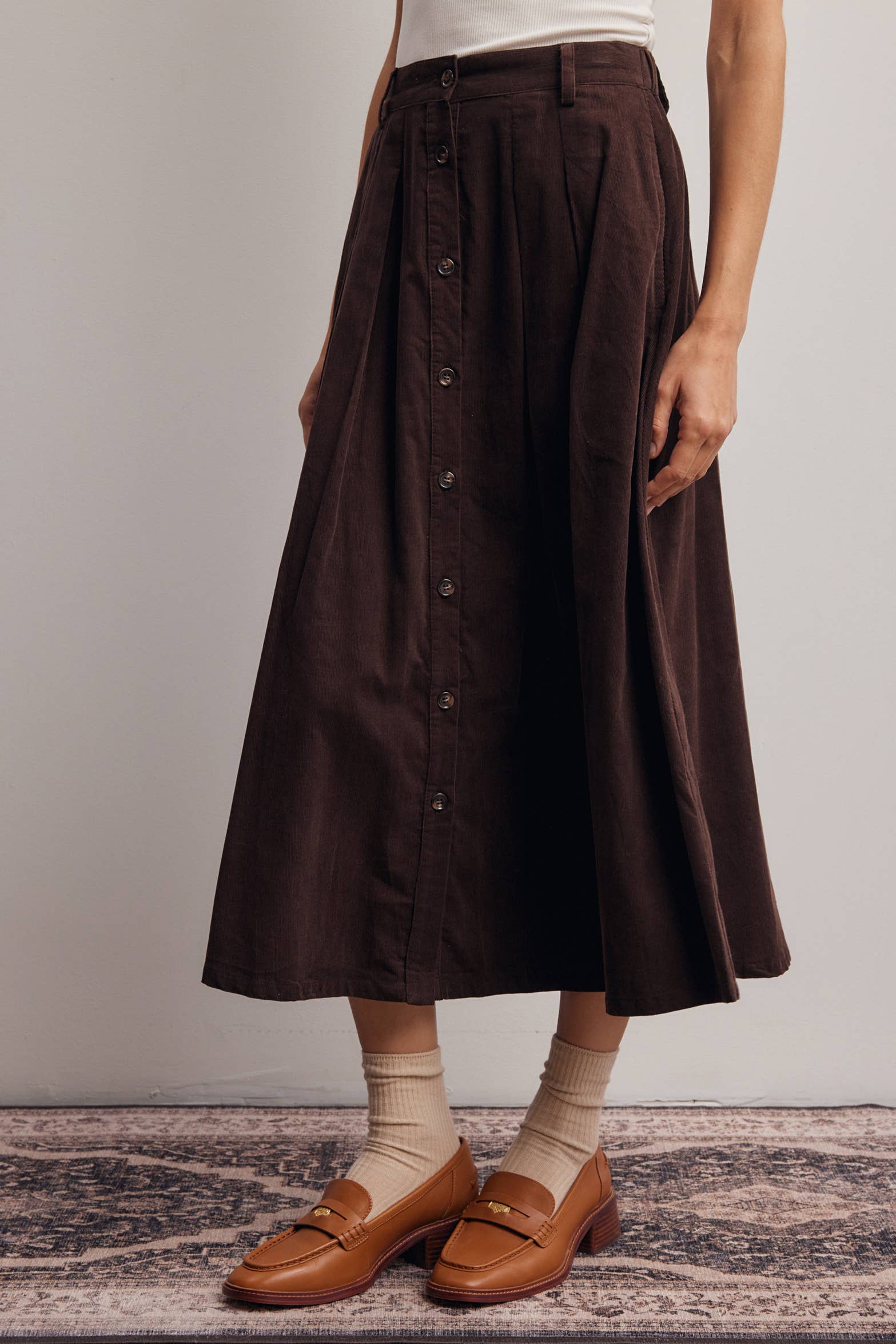 Reed Corduroy Button Front Midi Skirt