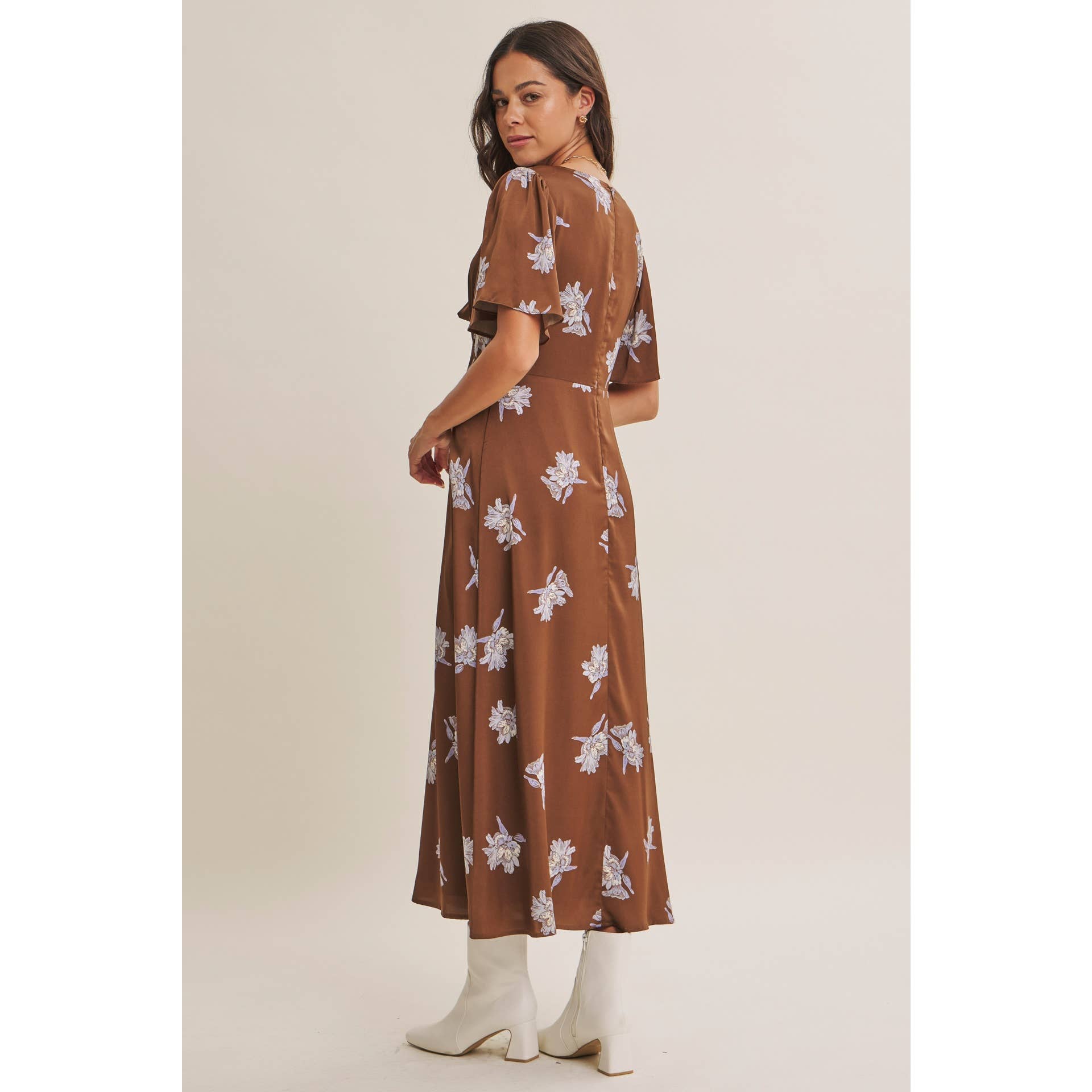 Odette Satin Floral Midi Dress