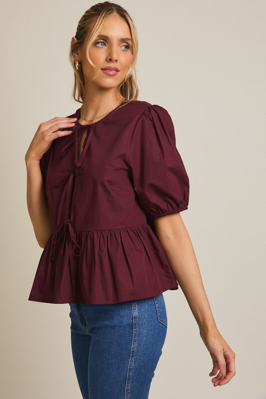Ashley Front Tie Puff Sleeve Top