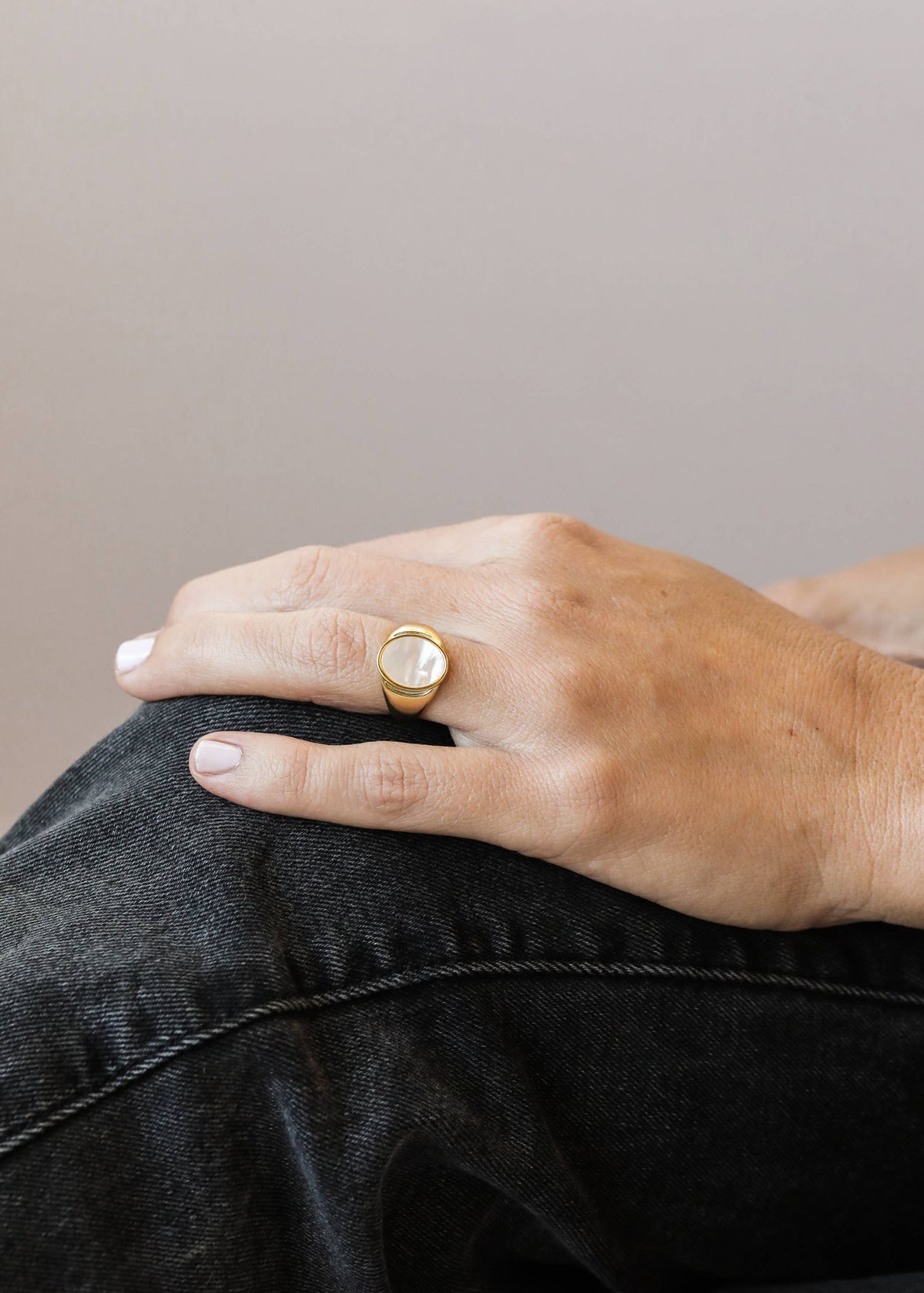 Gold Mother of Pearl Signet Ring
