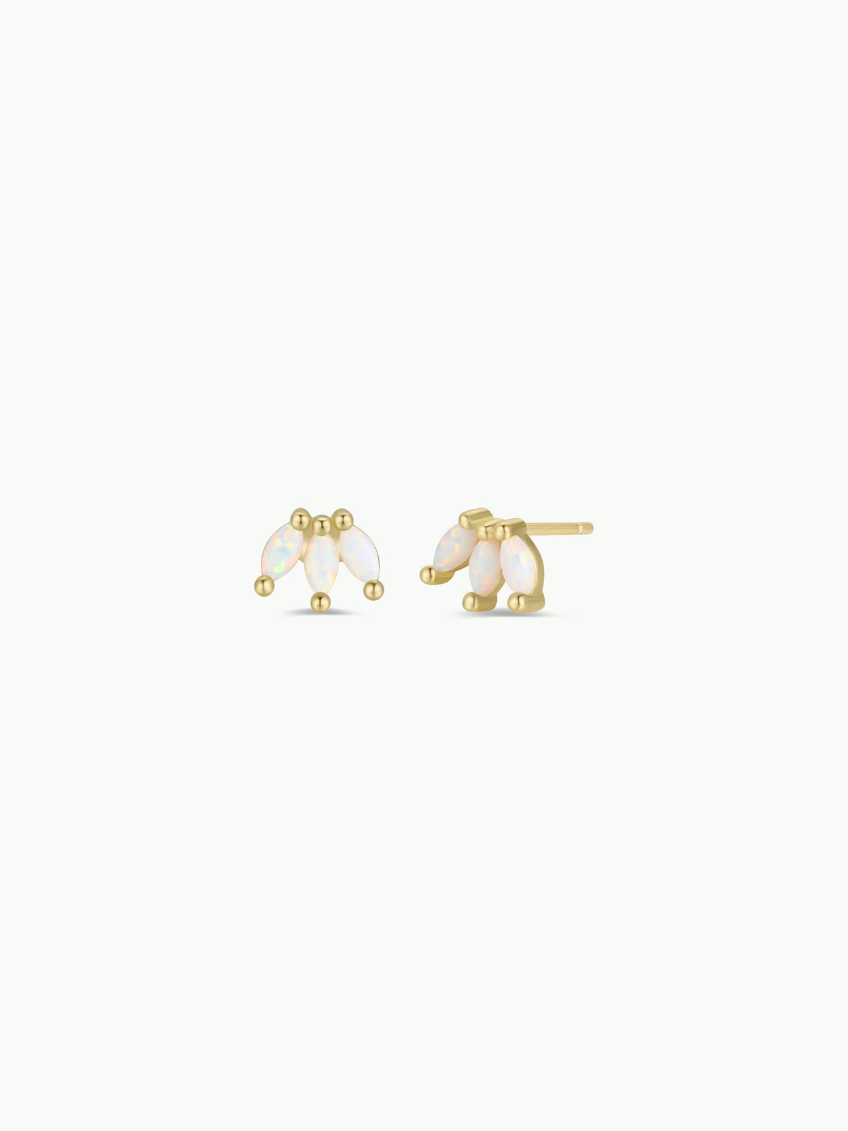 Gold White Opal Crown Stud Earrings