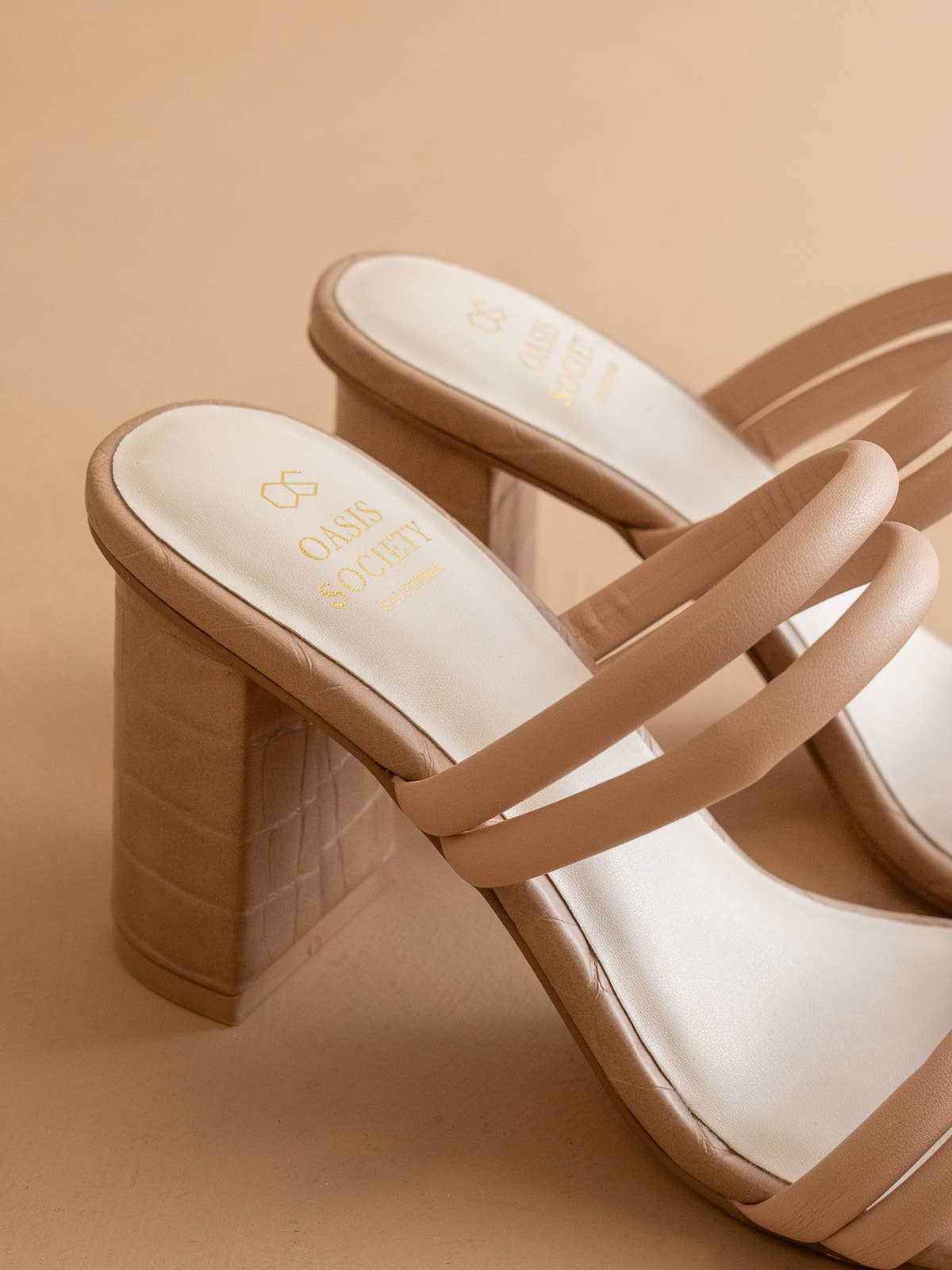 The Angela Nude | Strappy Alligator Block Heel