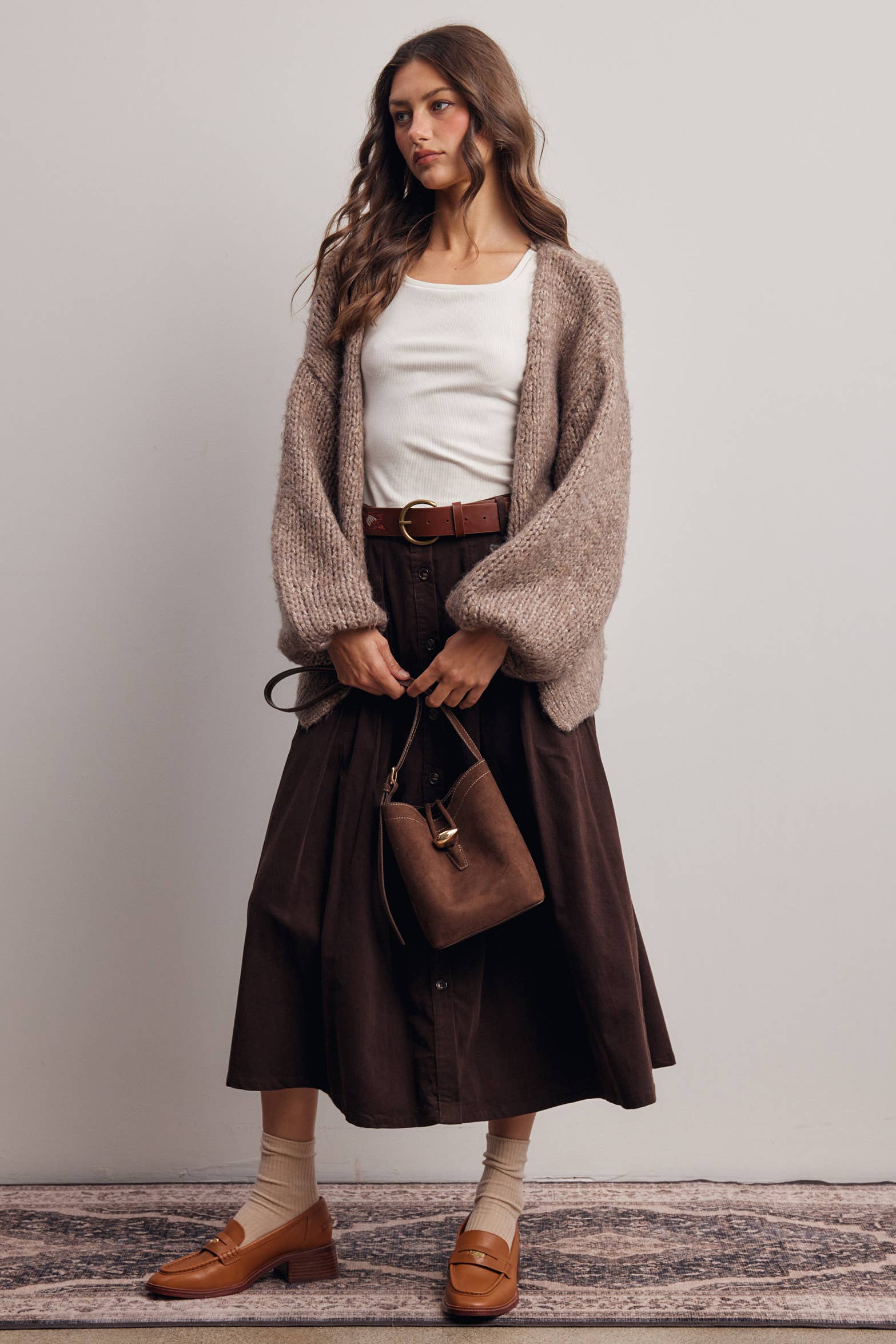 Reed Corduroy Button Front Midi Skirt