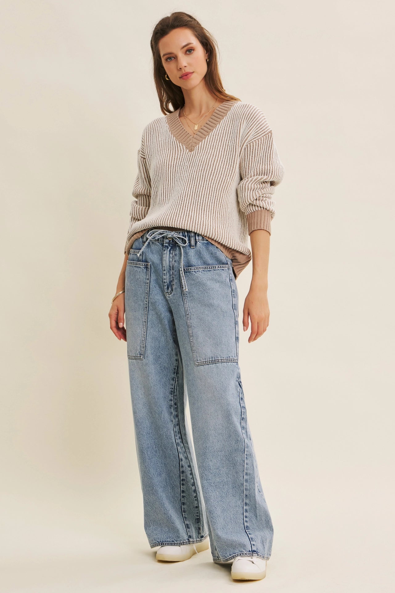 Kara Ribbed V Neck Chenille Sweater