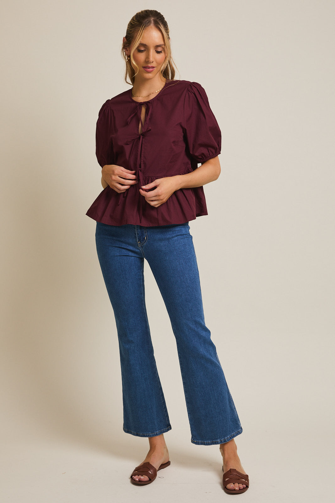Ashley Front Tie Puff Sleeve Top