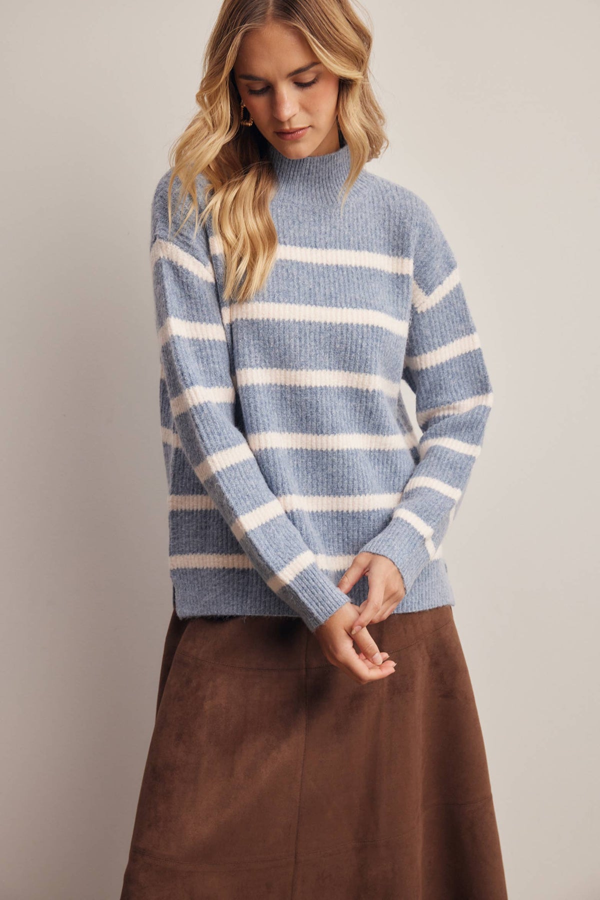 Eleanor Striped Mock Neck Sweater