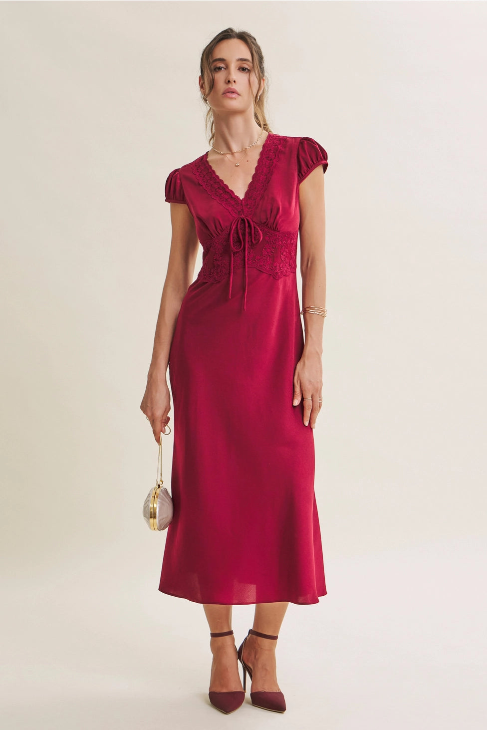 Ruby Satin Lace Midi Dress