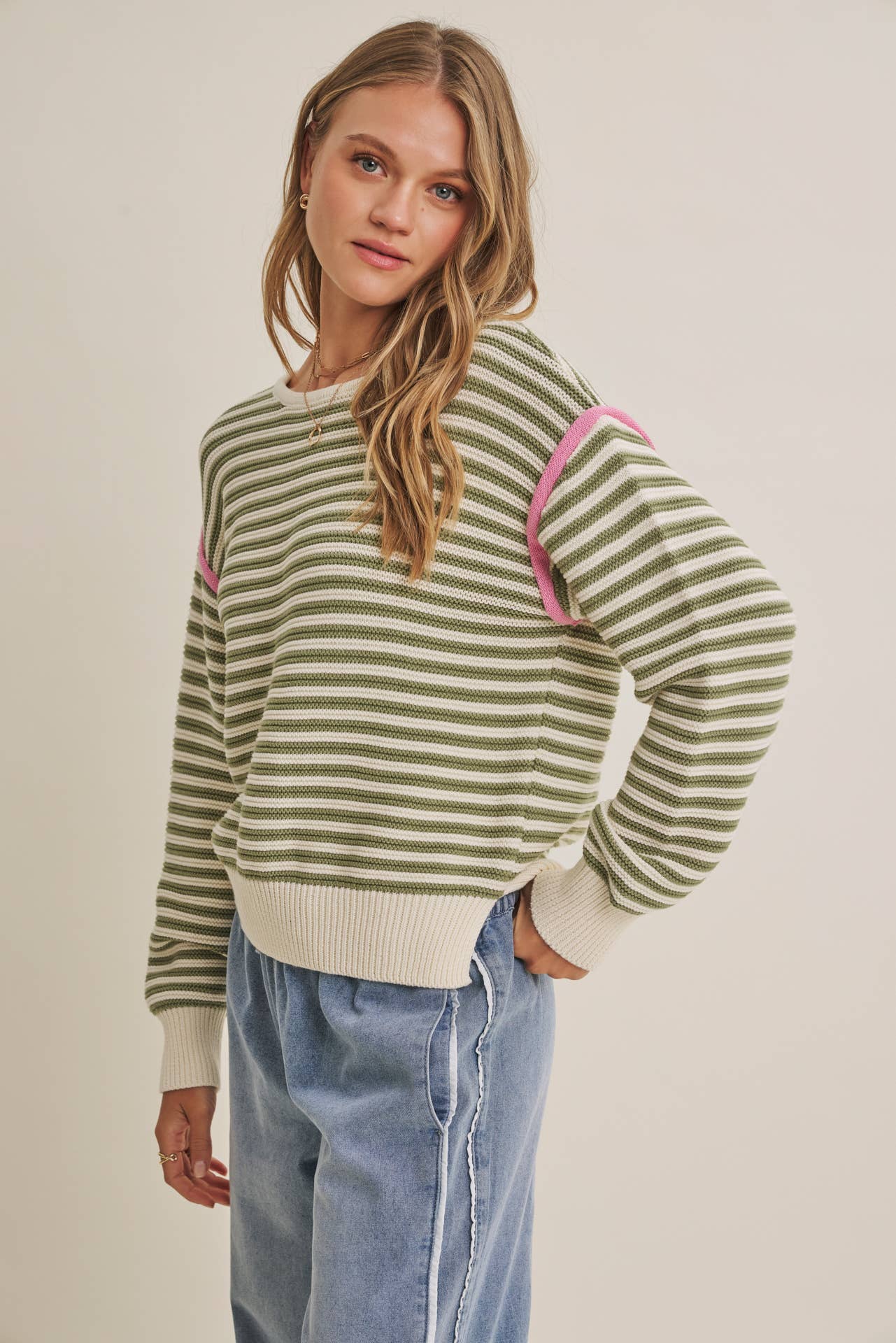 Jade Cotton Striped Sweater