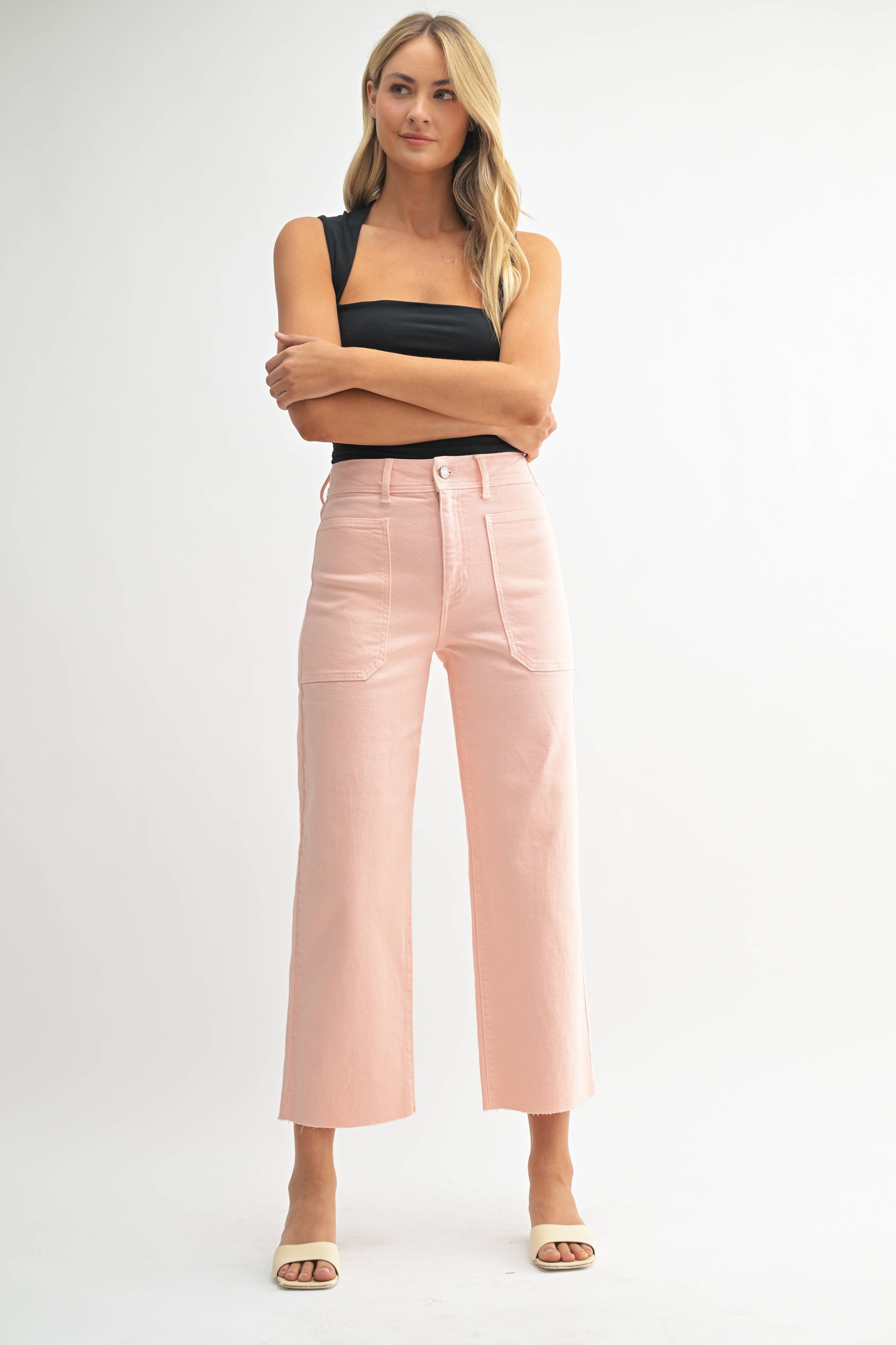 Layla High Rise Utility Wide Leg in Peach