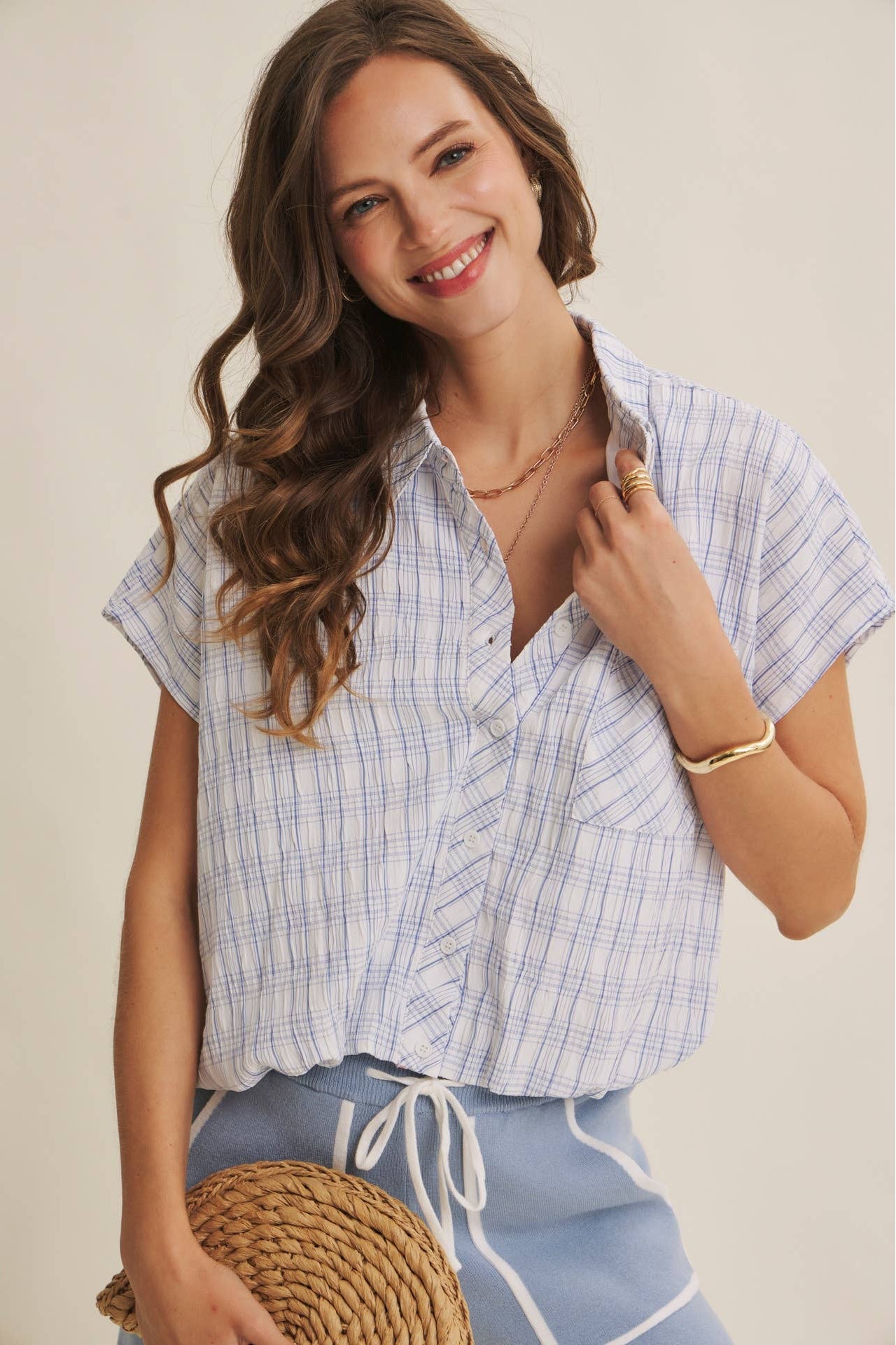 Tori Plaid Bubble Hem Top