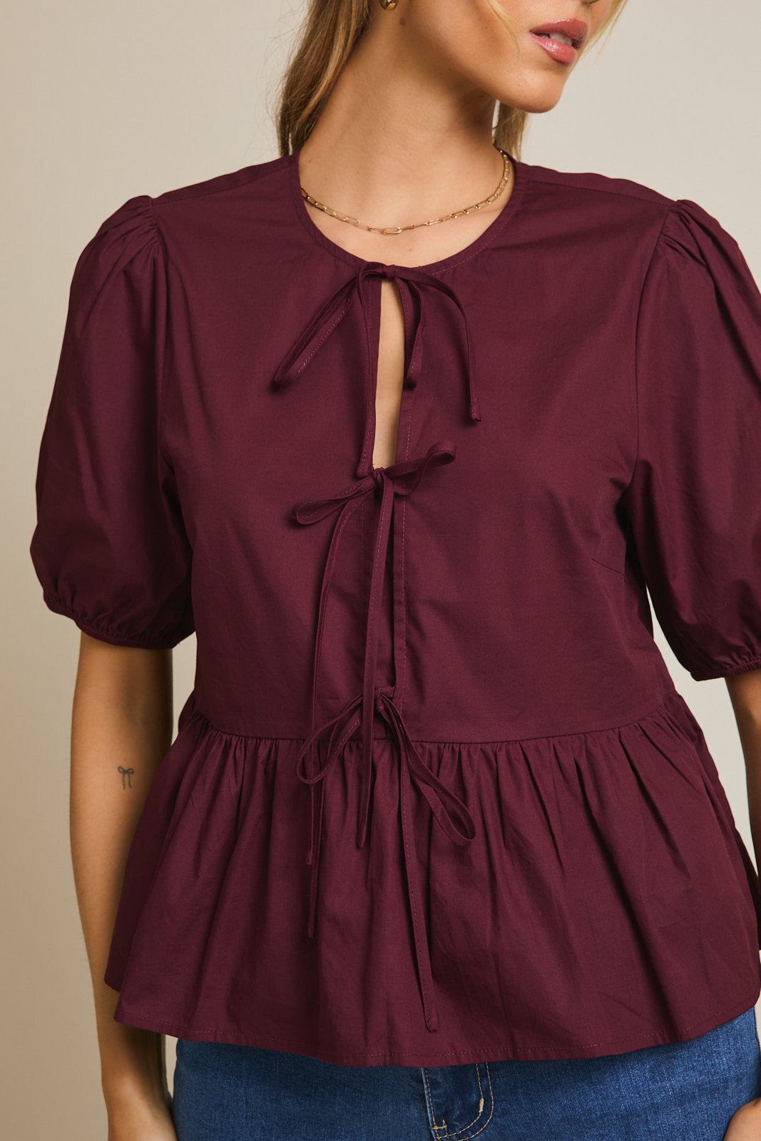 Ashley Front Tie Puff Sleeve Top