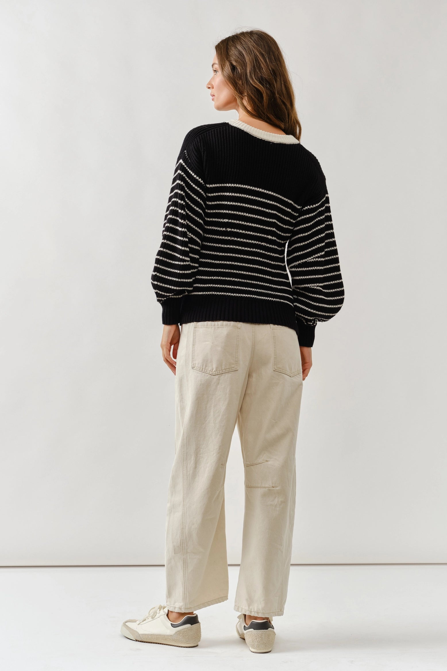 Gabrielle Balloon Sleeve Striped Cardigan
