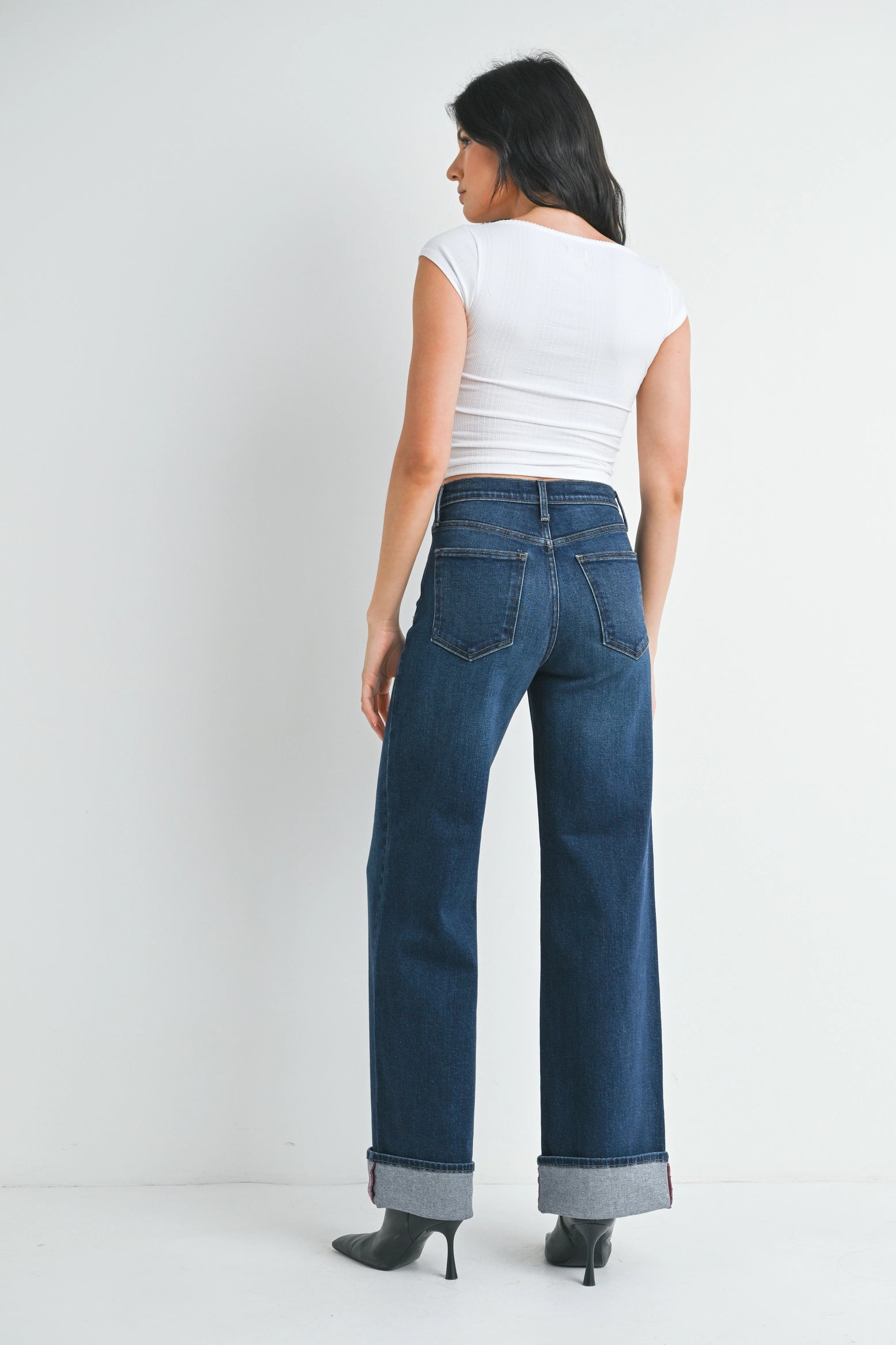 Melissa Cuffed Palazzo Wide Leg Jean in Dark Denim