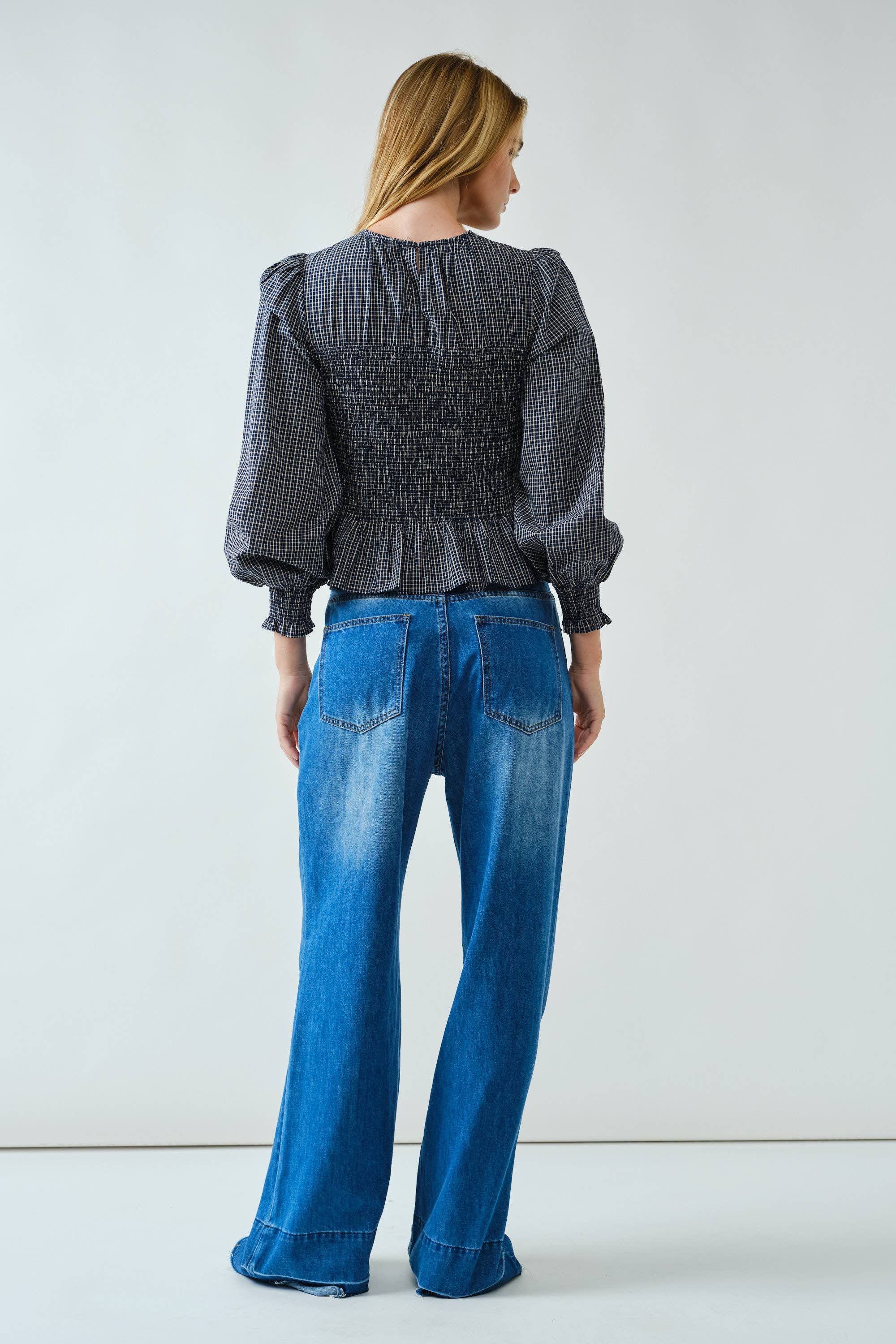 Casey Smocked Plaid Blouse