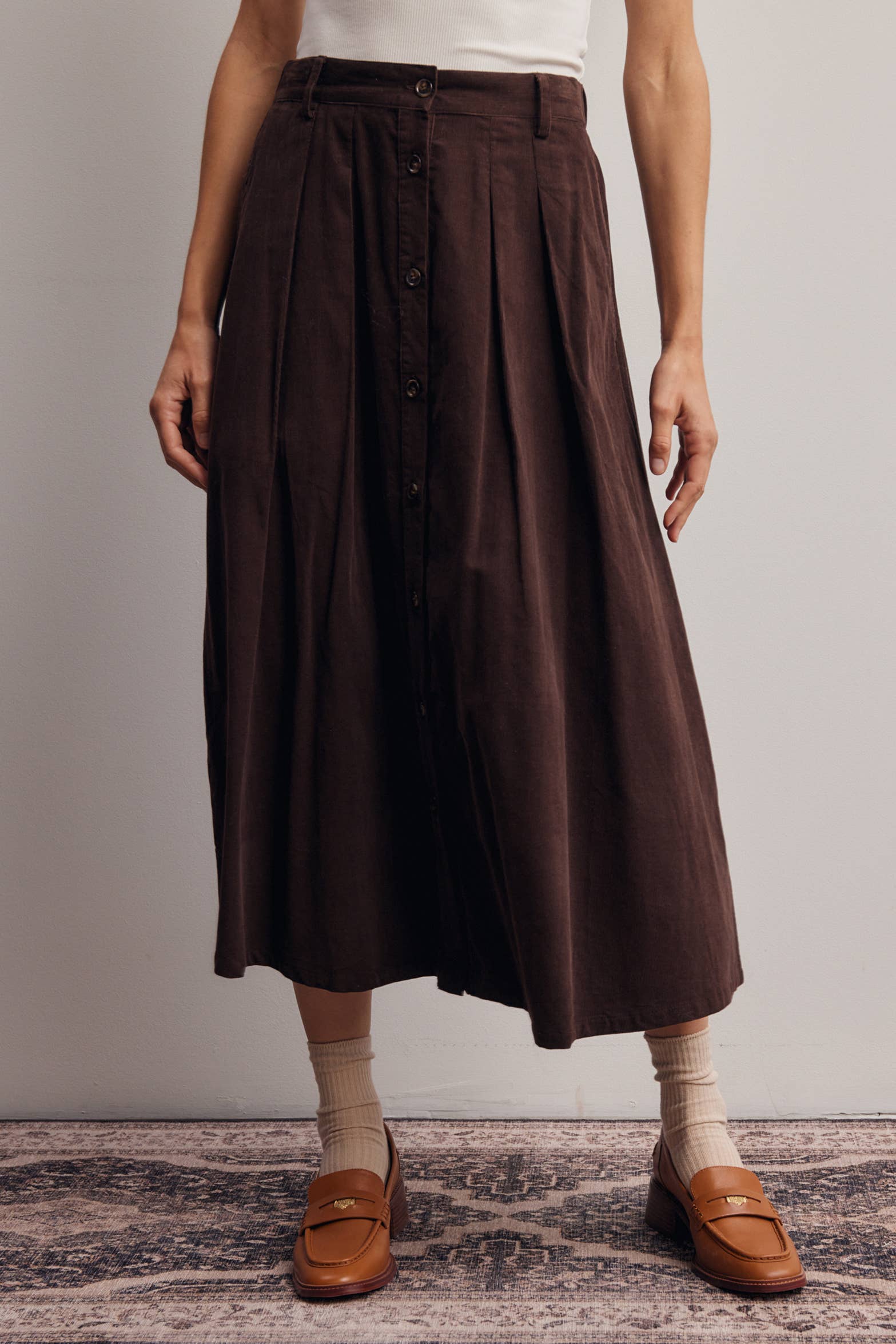 Reed Corduroy Button Front Midi Skirt