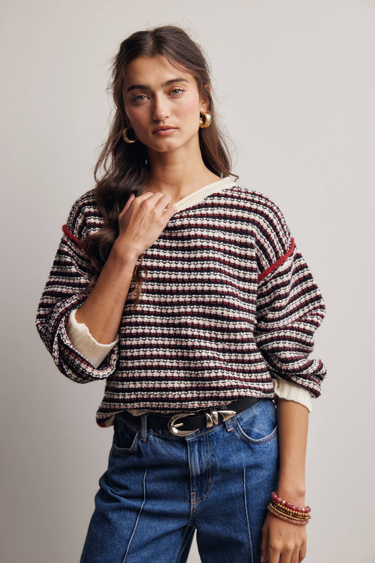 Amelia Striped Textured Sweater