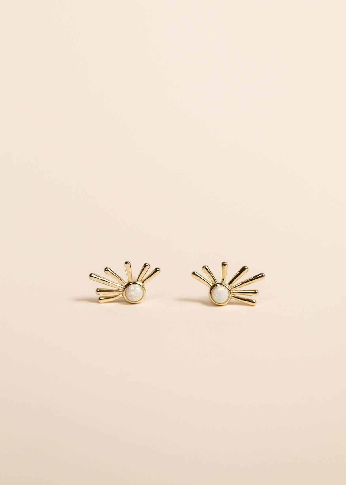 Gold White Opal Sun Ray Earrings