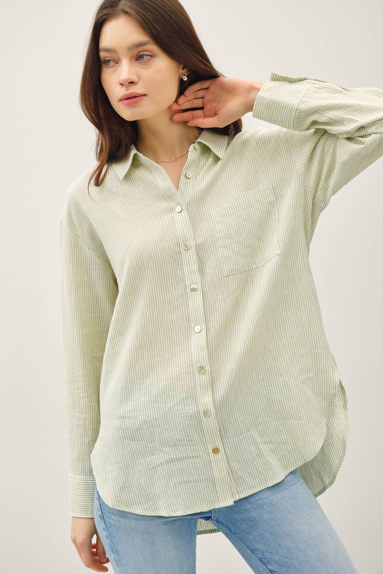 Portia Pinstripe Linen Button Down