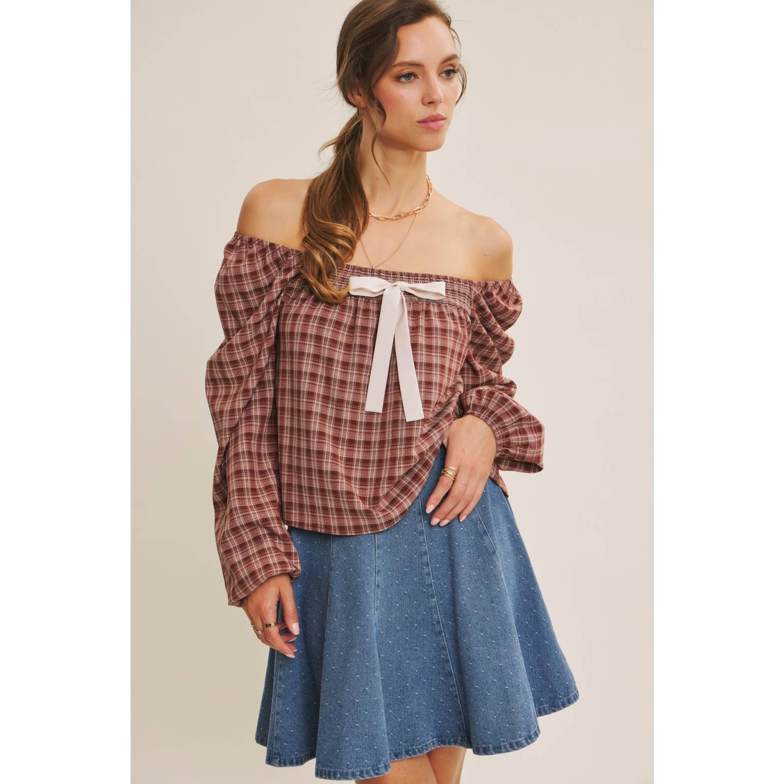 Willa Polka Dot Denim Flare Mini Skirt