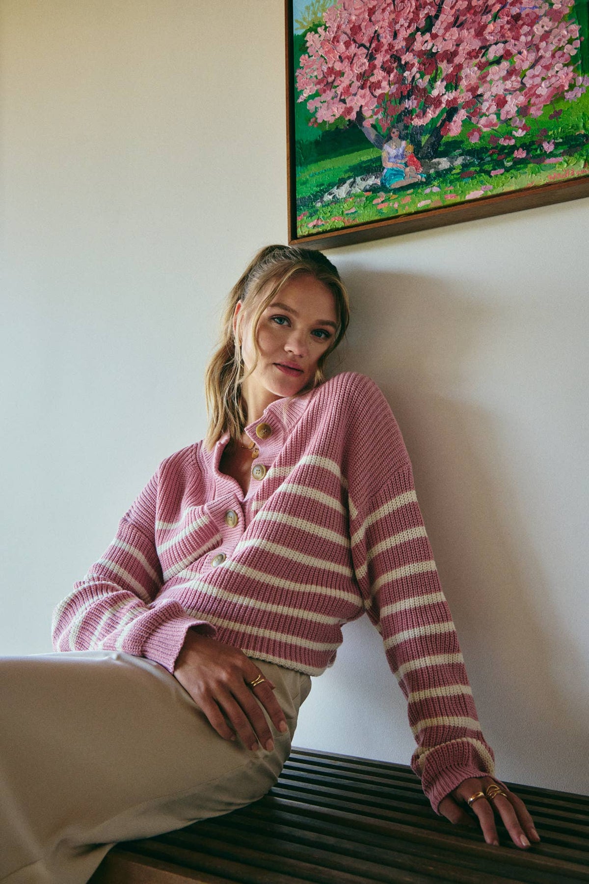 Nadia Striped Henley Sweater