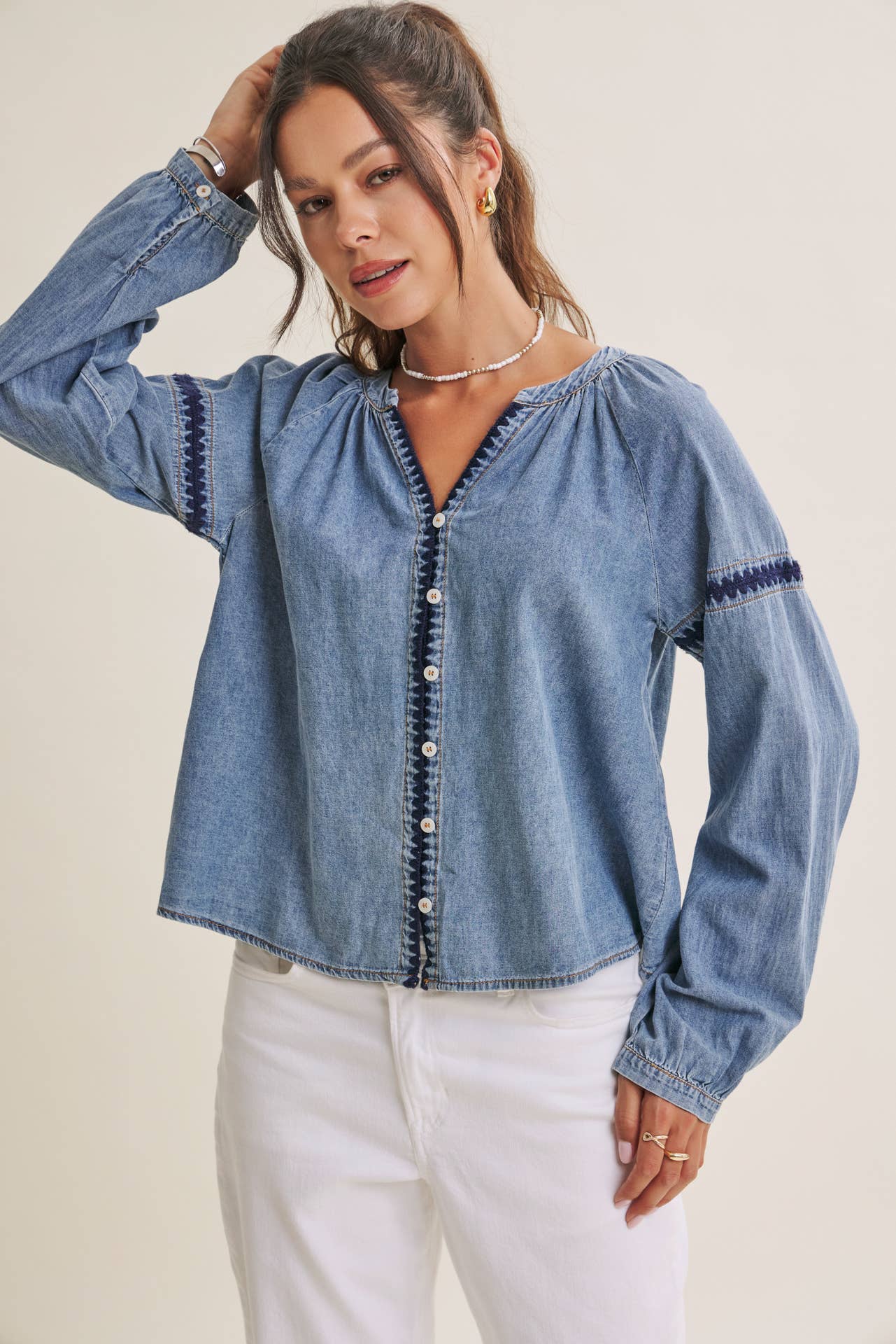 Krista Chambray Embroidered Blouse
