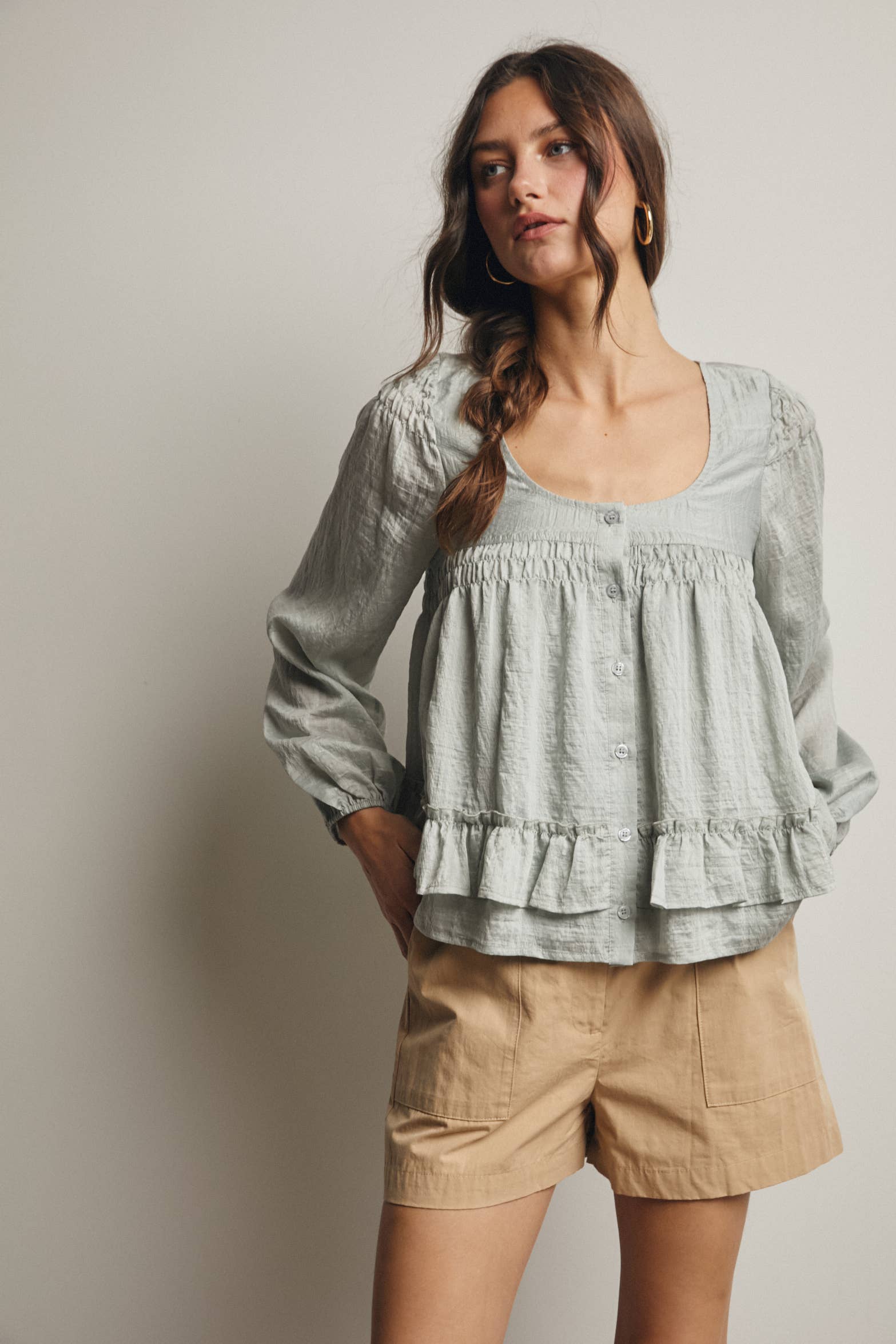 Rosalie Ruffle Hem Peasant Blouse