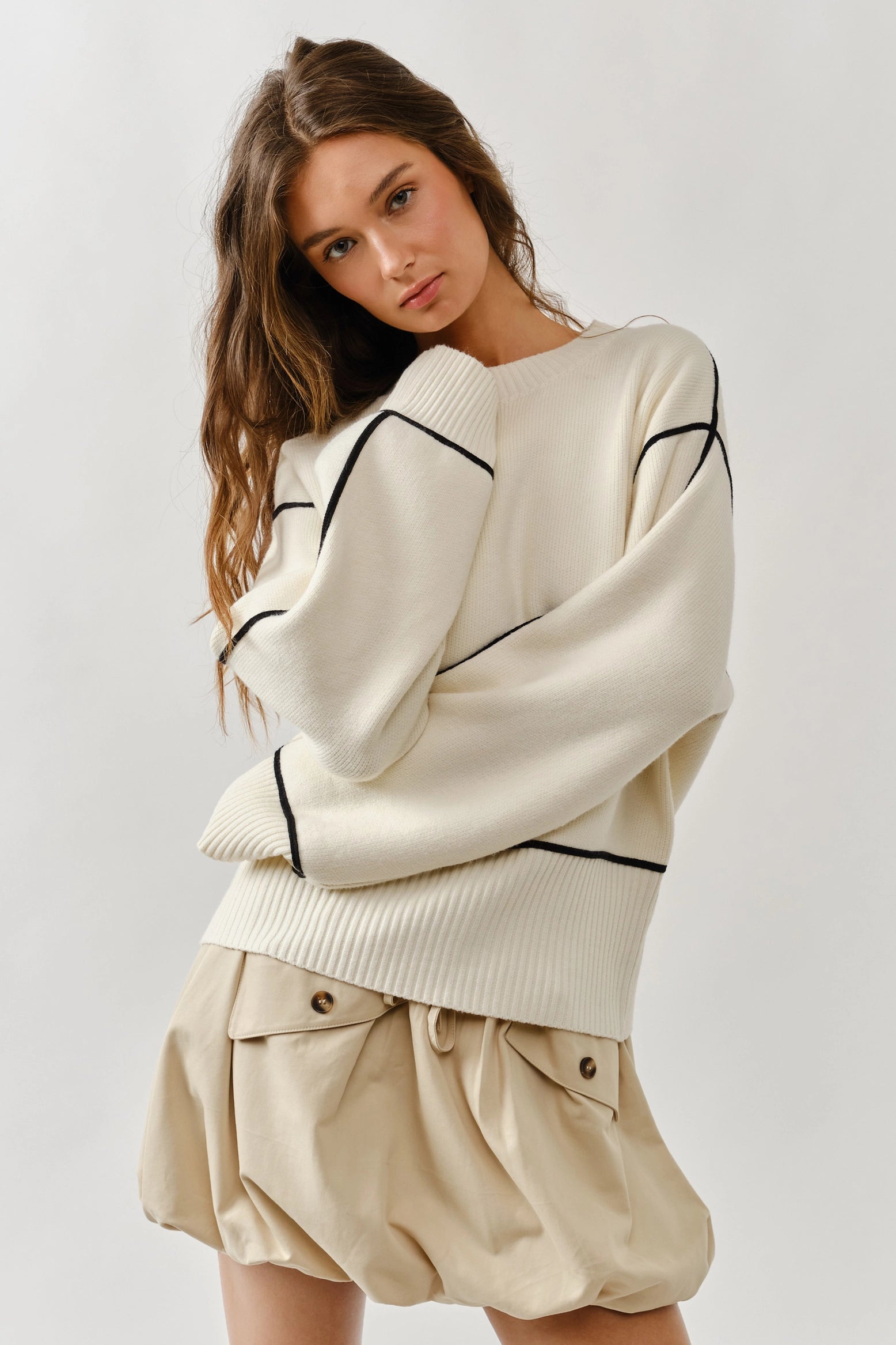 Abby Oversized Contrast Stitched Sweater