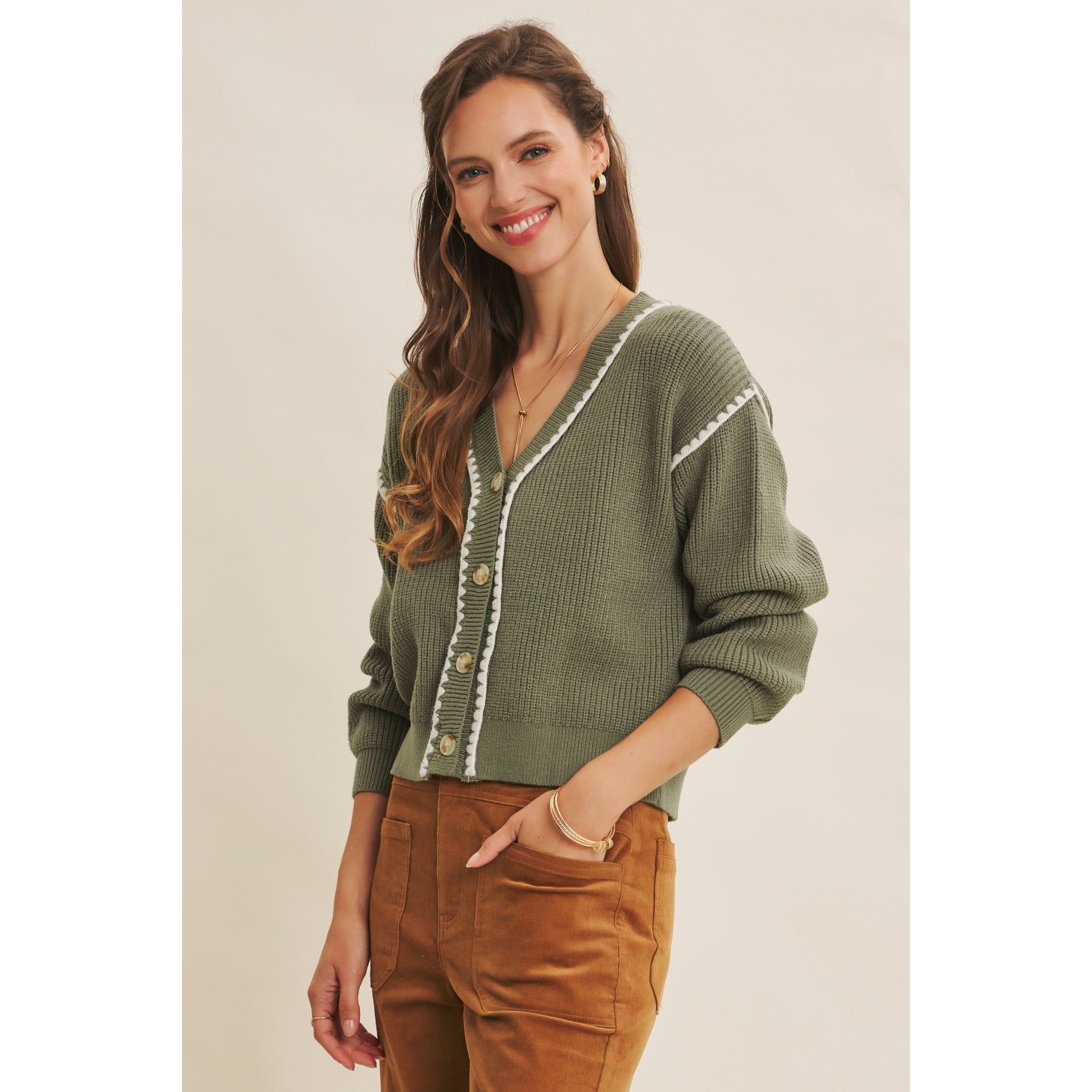 Stacey Contrast Stitched Cardigan